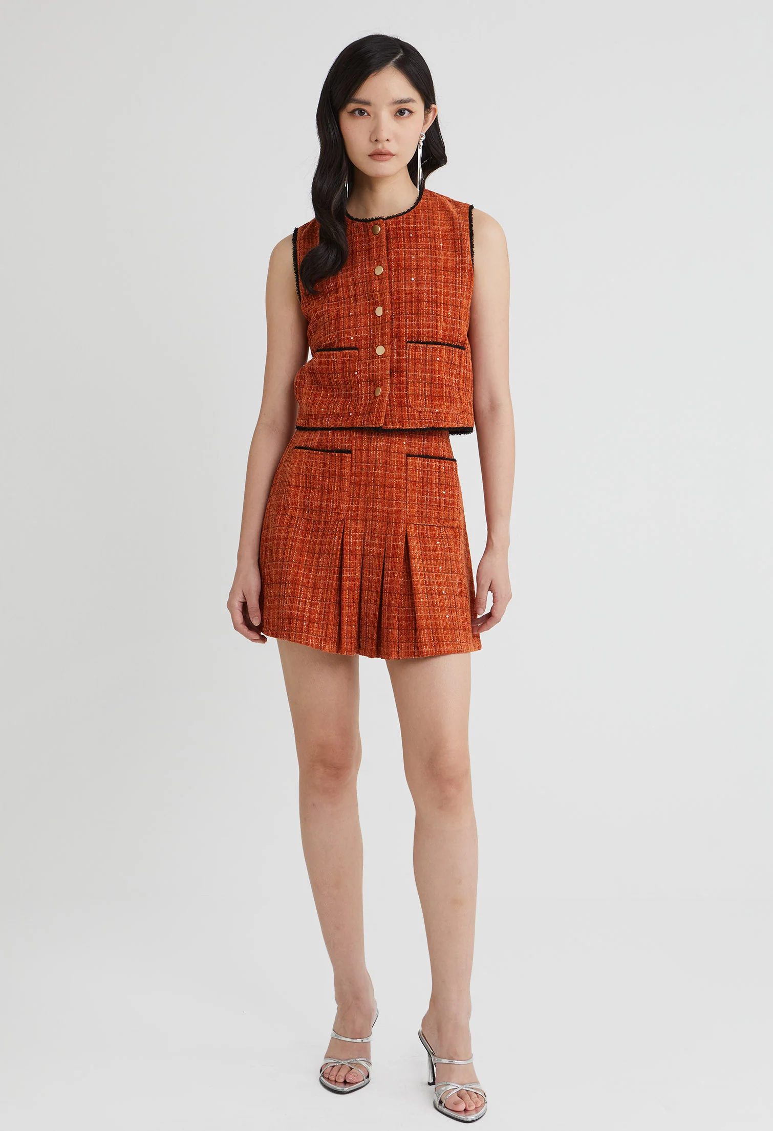 Tweed Charm Buttoned Sleeveless Top