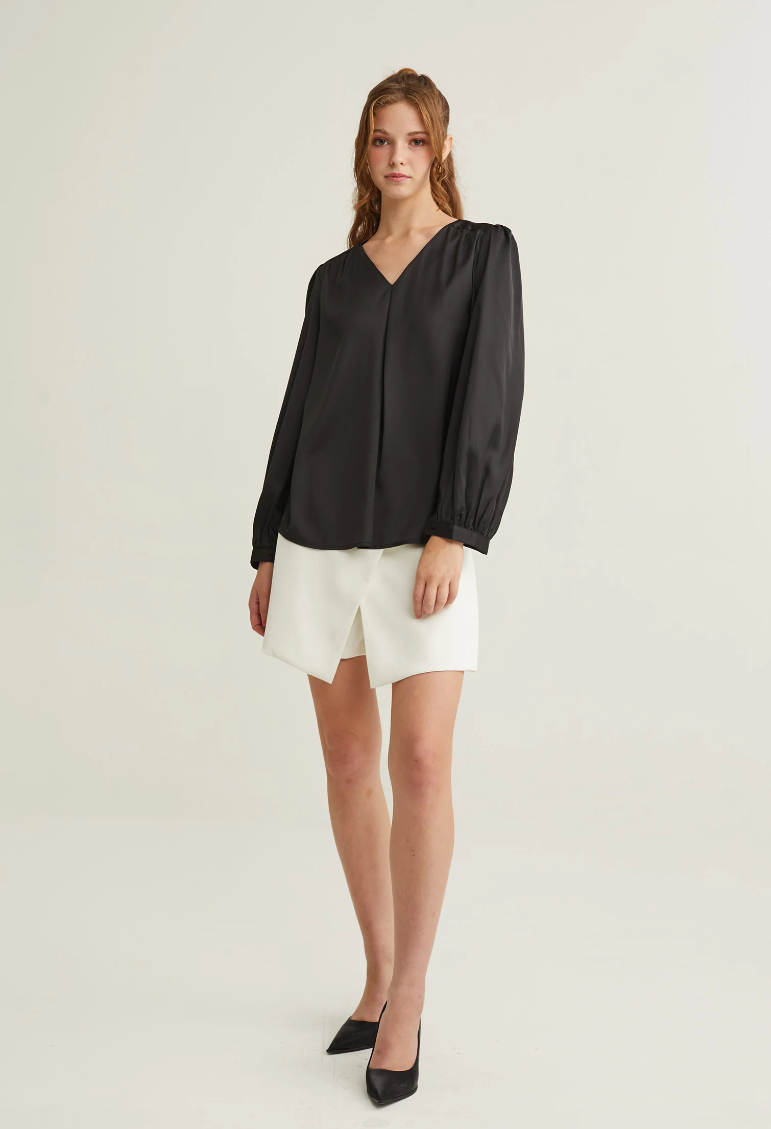 Satin V-Neck Long Sleeves Blouse