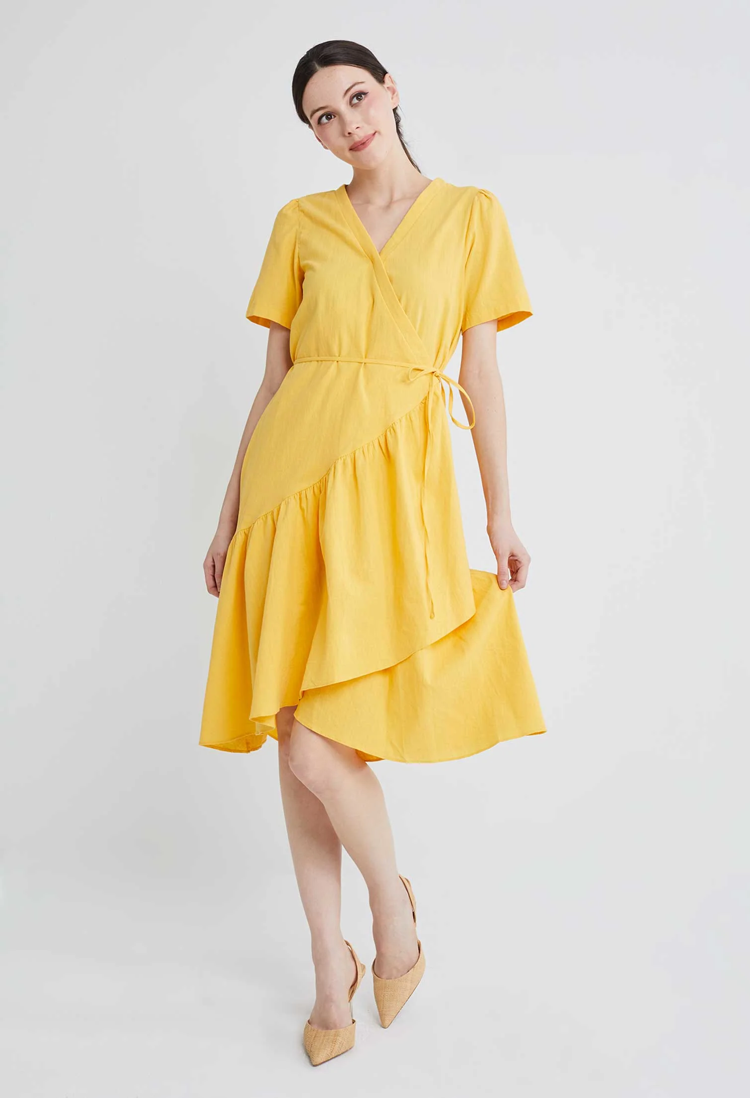 Asymmetrical Wrap Side Tie Dress