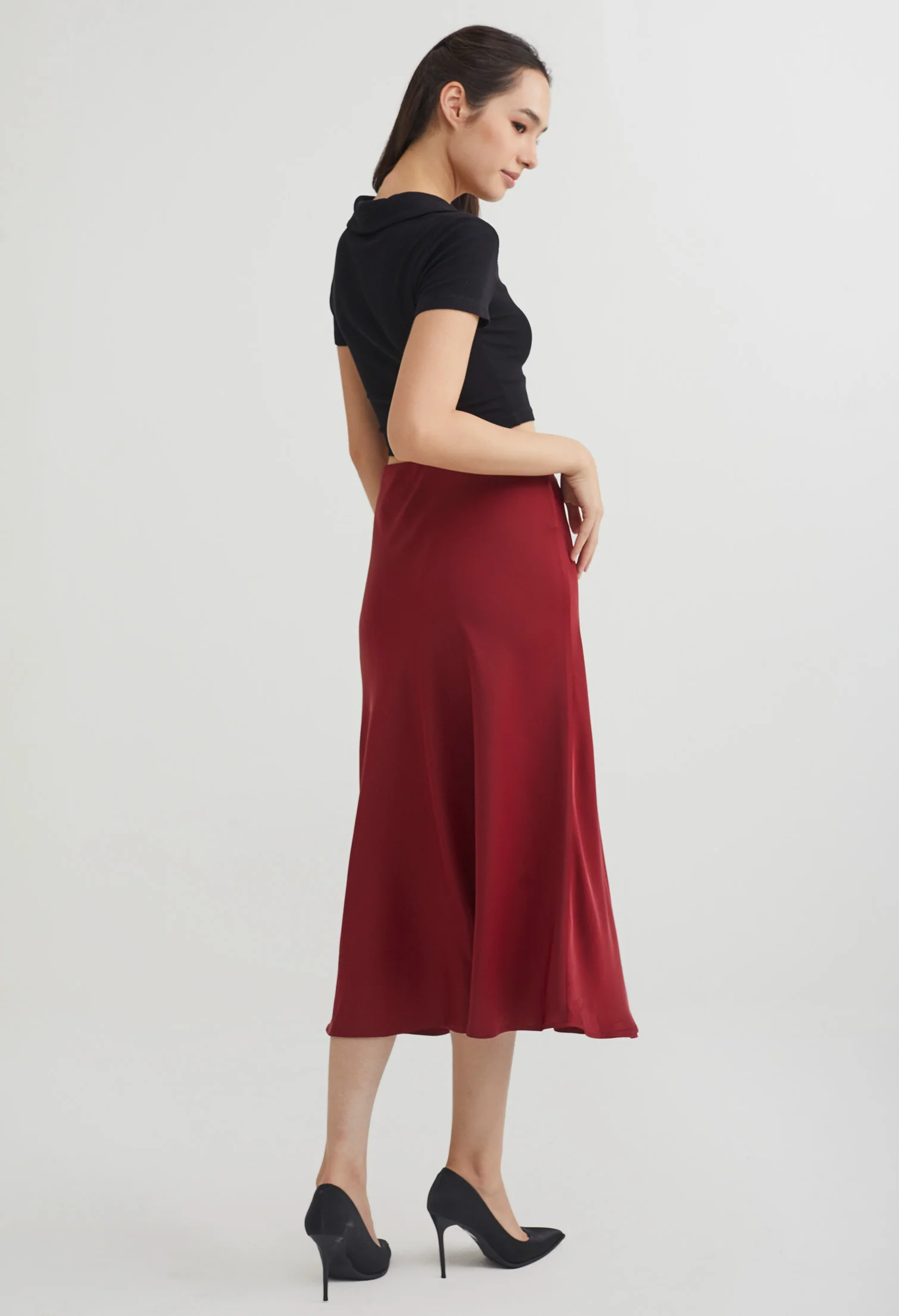 Midi Satin A-Line Skirt