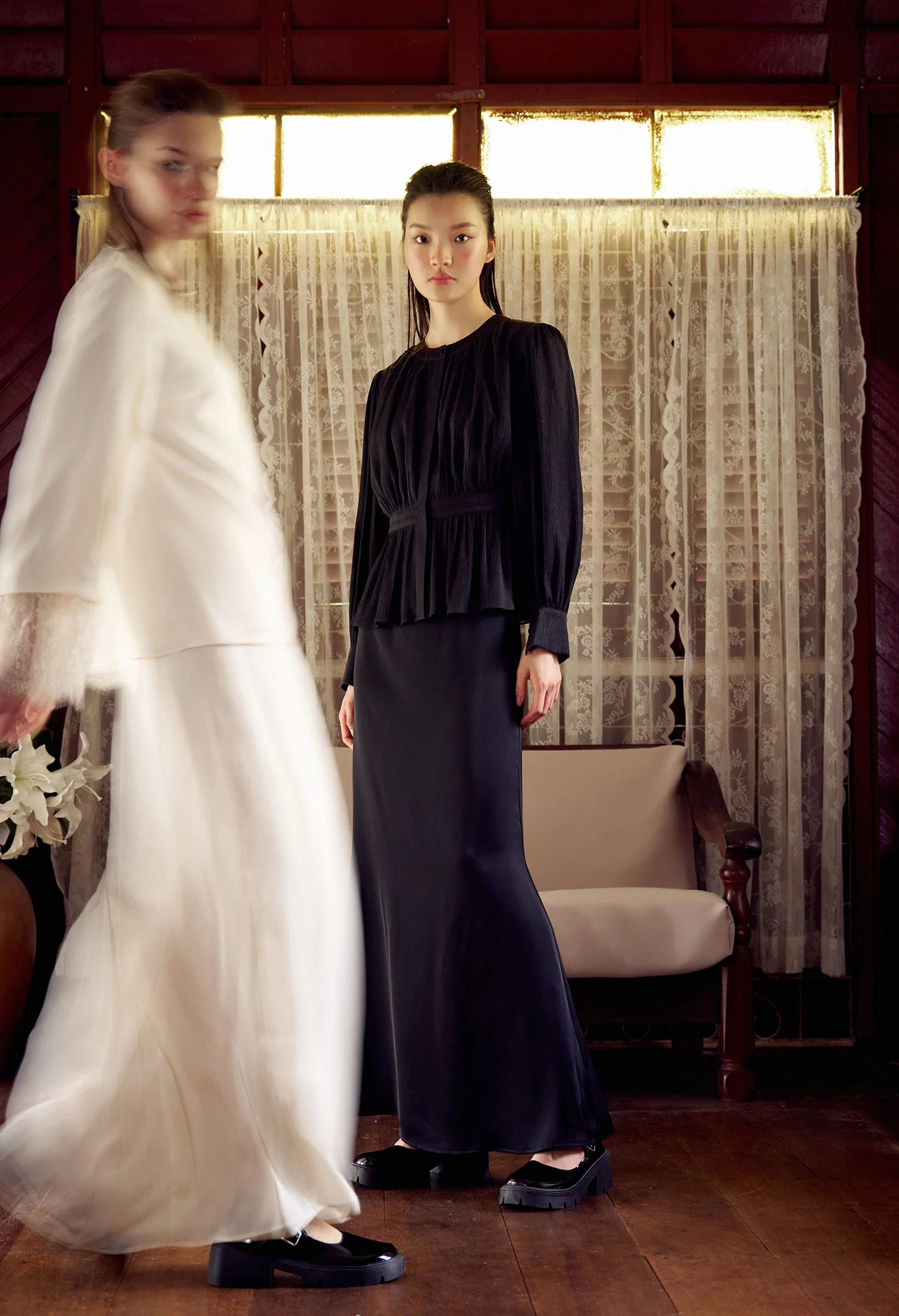 Chiffon Pleated Puff Top