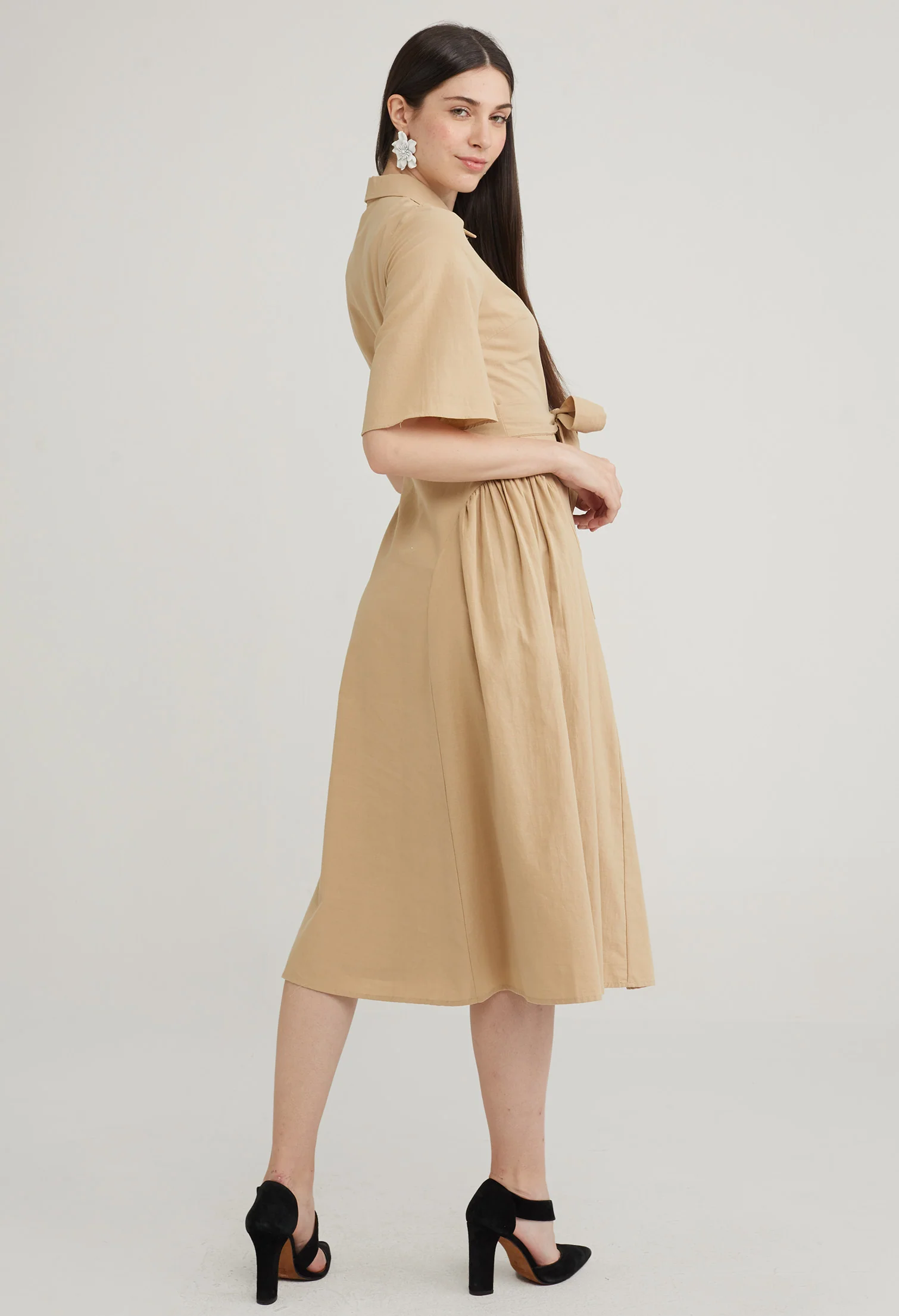 Tie Waist Collared Midi Dress