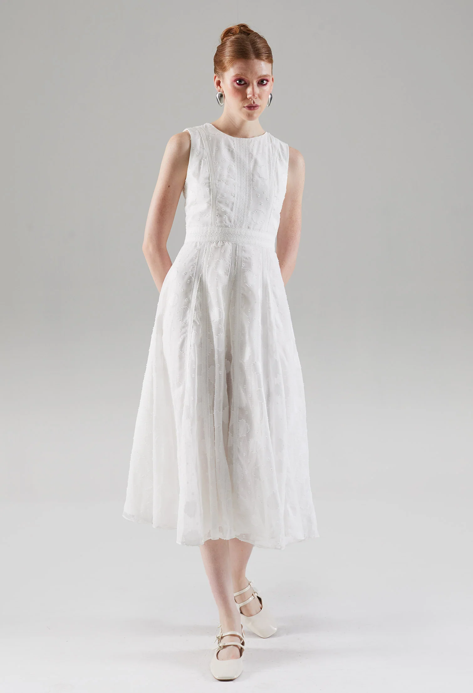 Embroidered Sleeveless Midi Dress