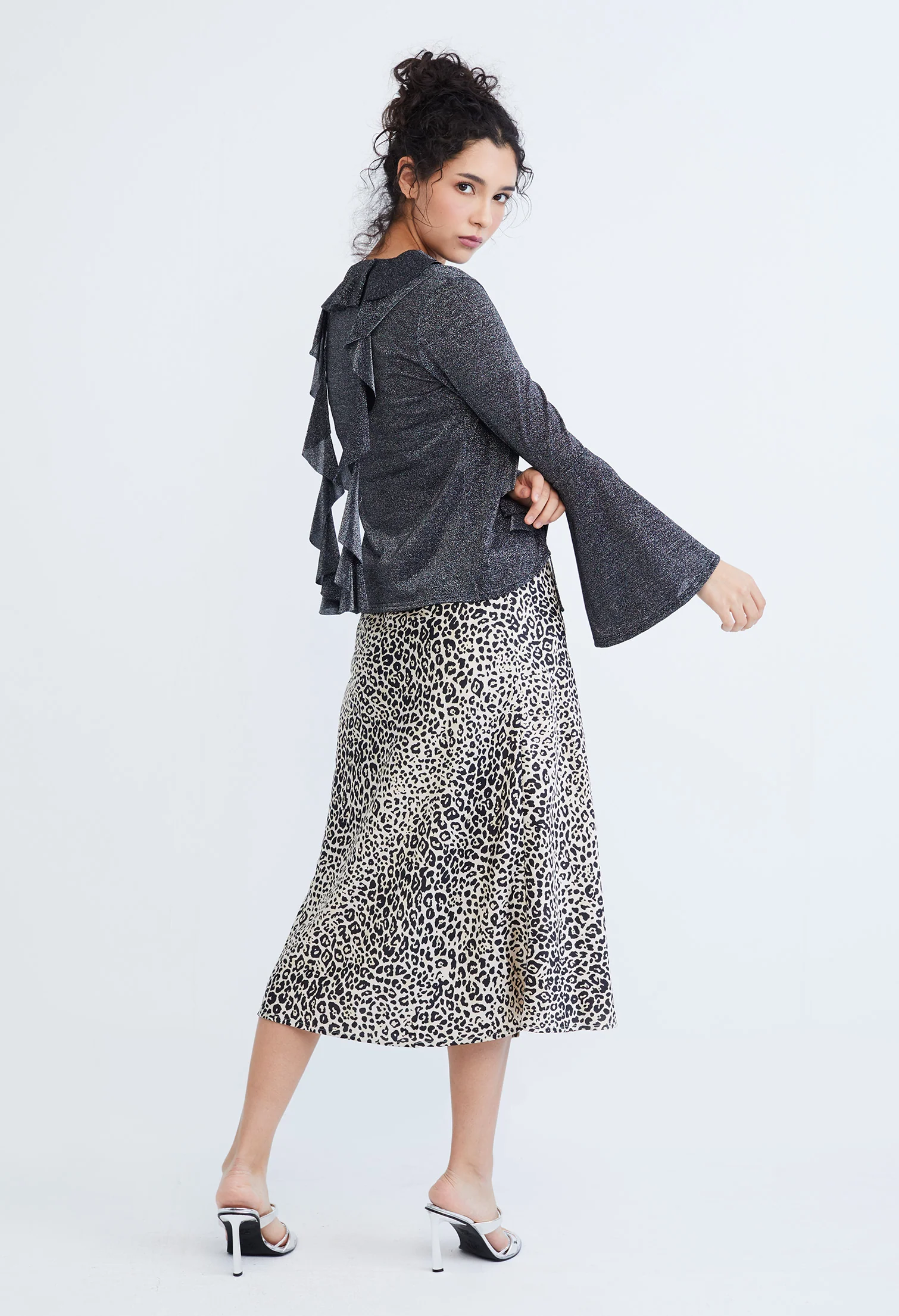 Drop Petal Ruffled Trumpet Sleeve Cardigan