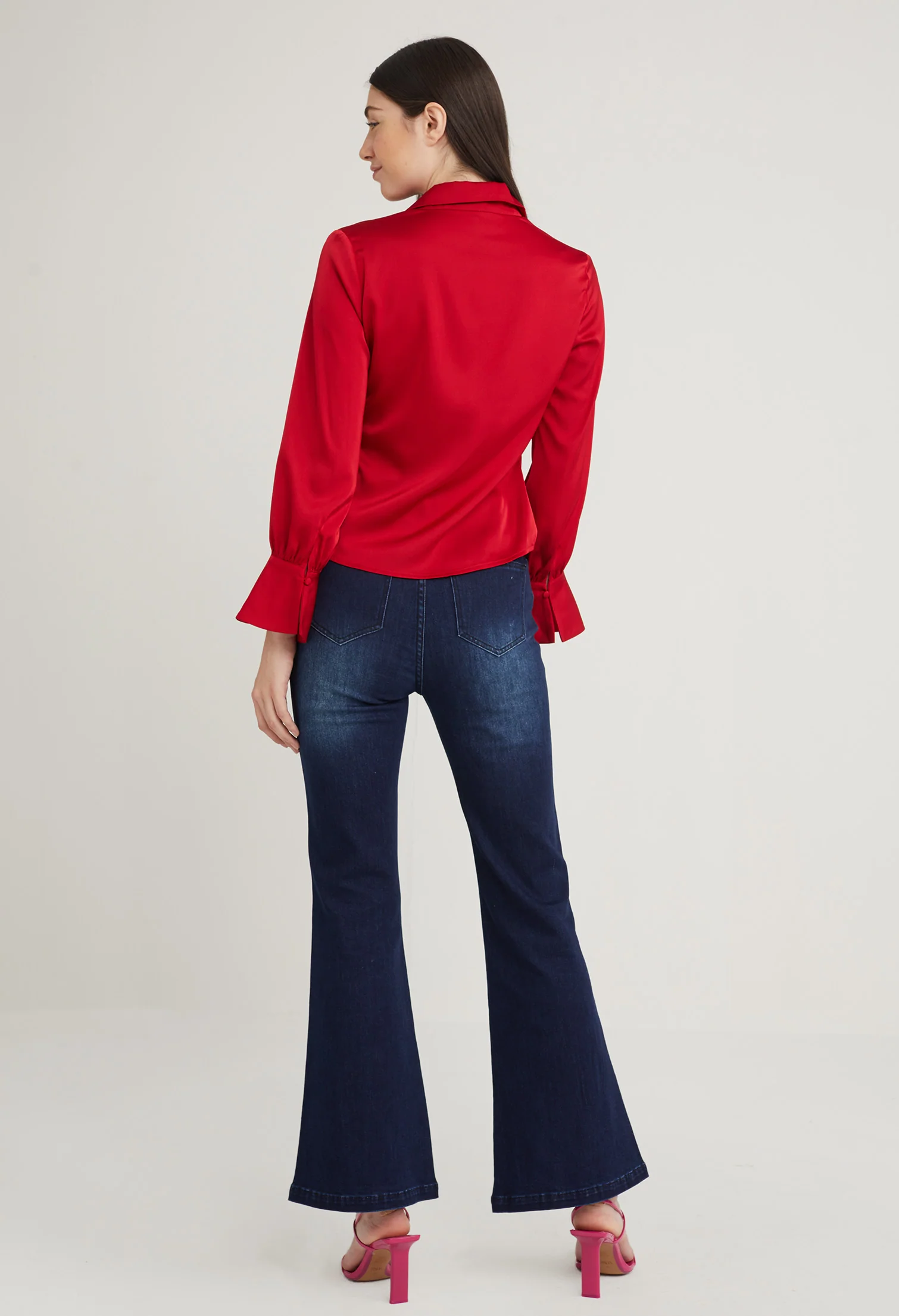 Satin Fitted Petal Sleeve Blouse