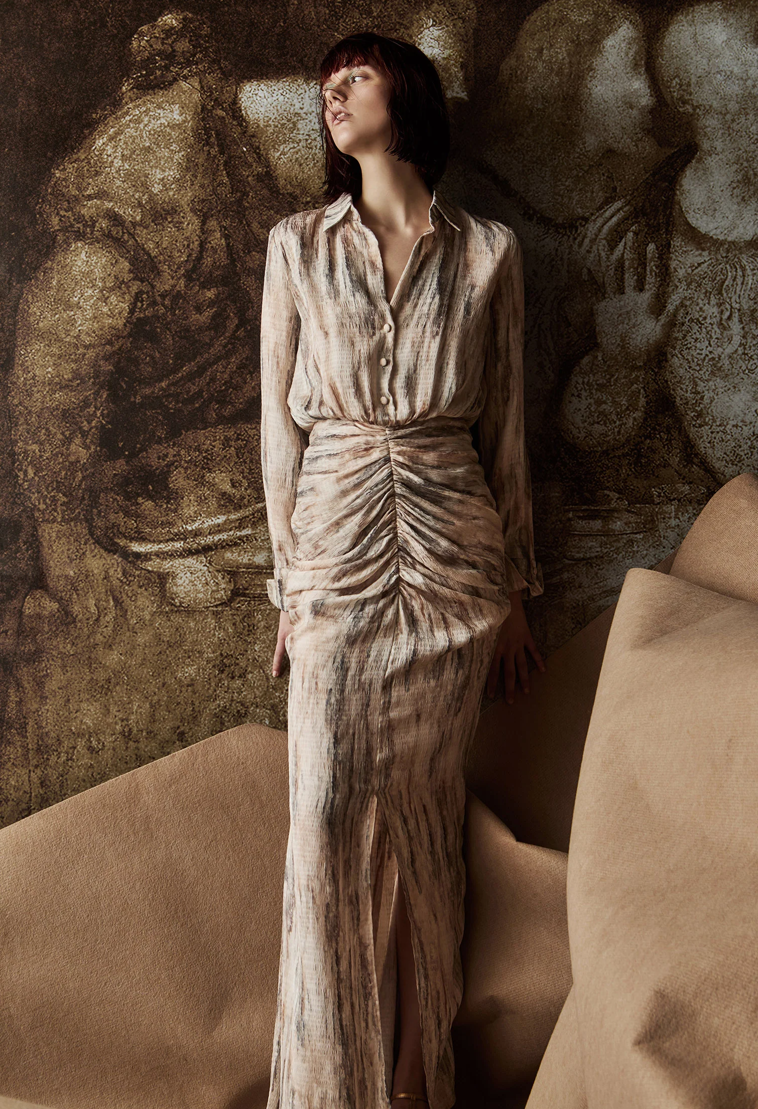 nichii X NURITA HARITH Patterned Ruched Front Collared Maxi Dress