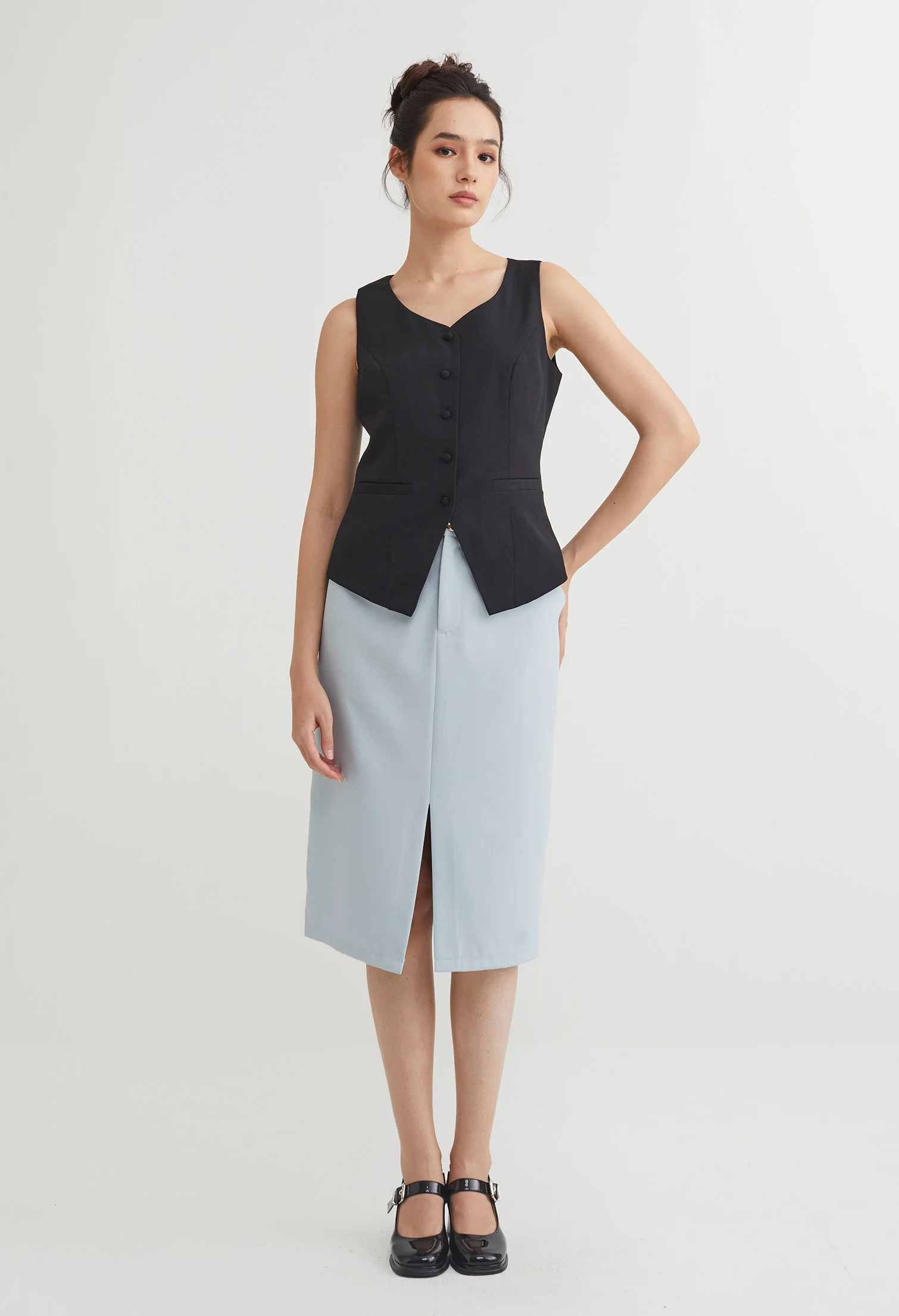 Scoop Neck Button Down Smart Vest