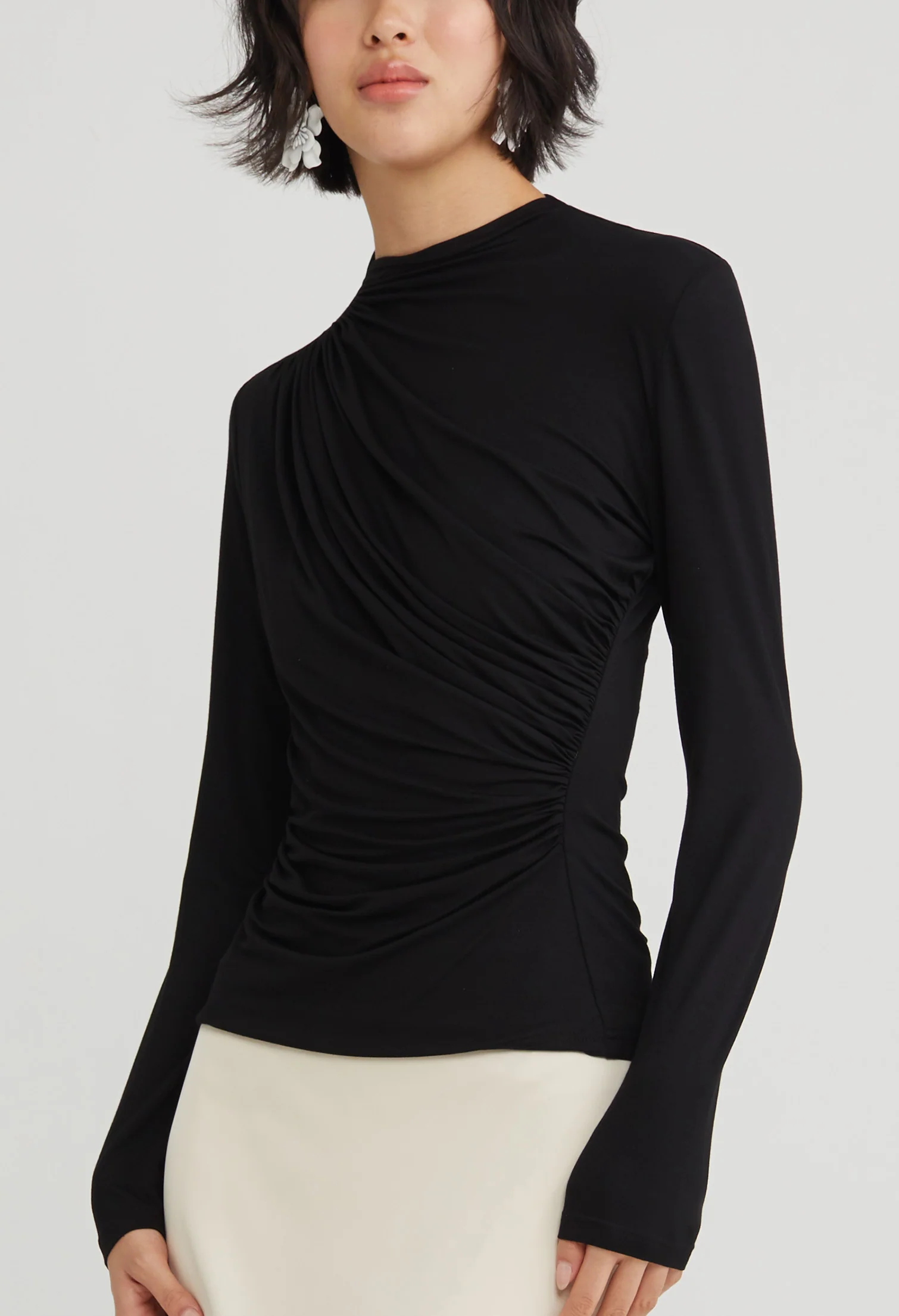 Gathered Detail Mock Neck Top