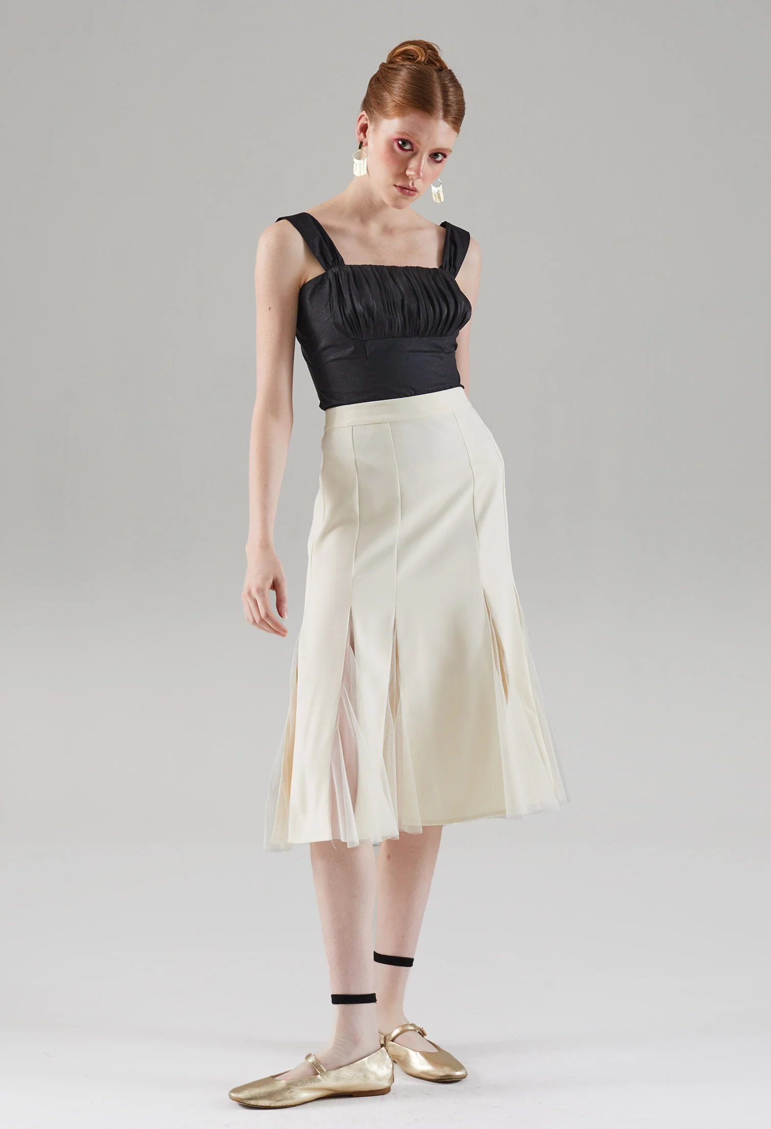 Semi-meshed Peekaboo Hem Midi Skirt