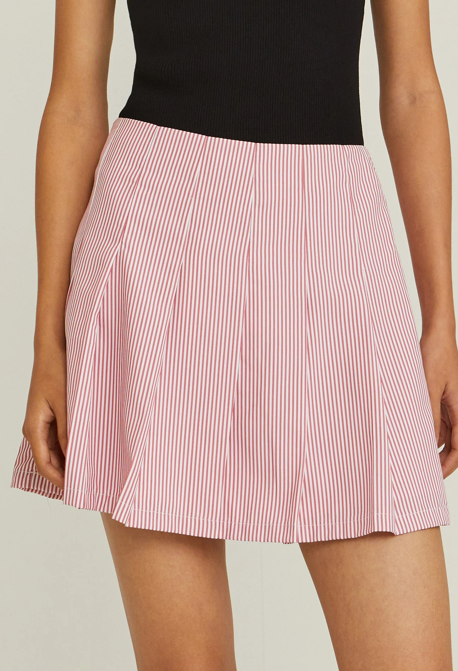 Pleated Pinstripe Panneled Skirt