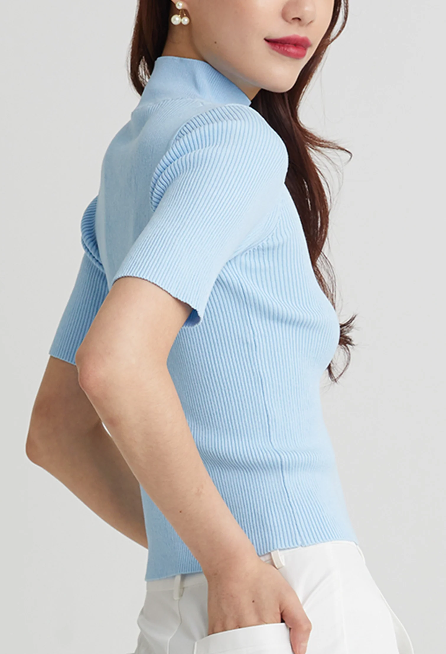 Modern Ribbed High Neck Top