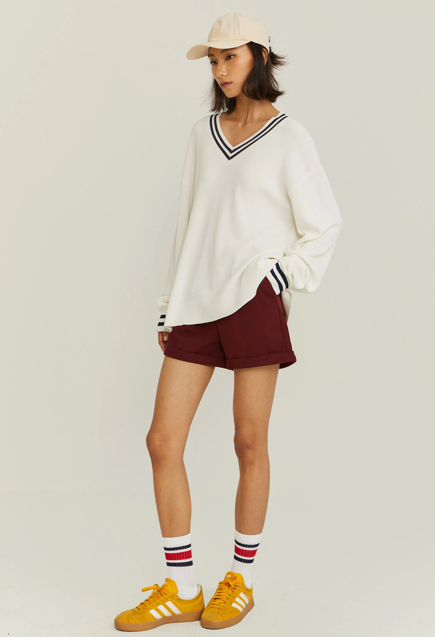 V-Neck Varsity Knitted Long-Sleeve Sweater