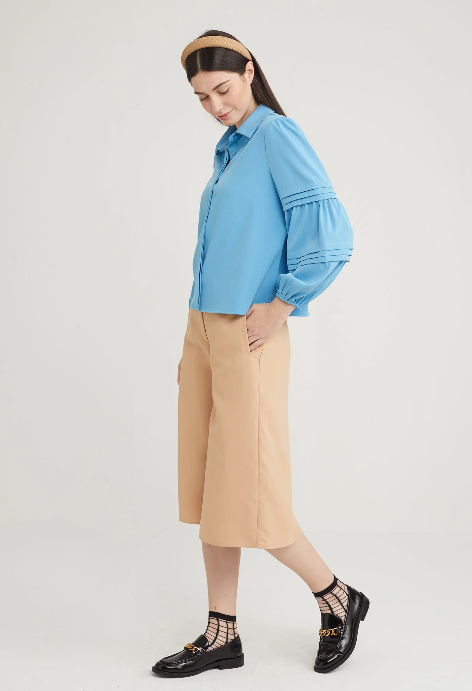 Striped Tiered Balloon Sleeve Blouse