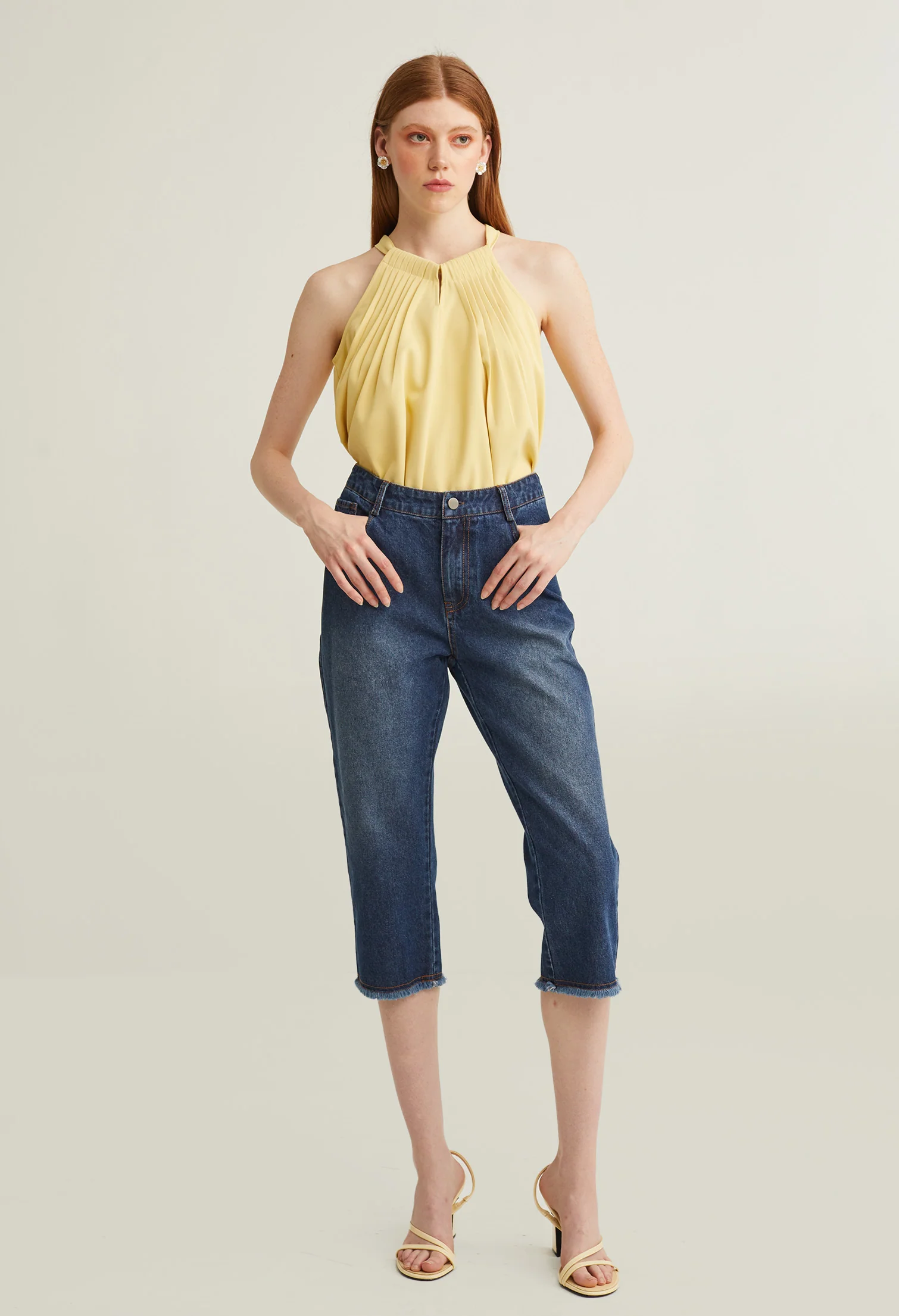Casual Seamless Hem Denim Pants