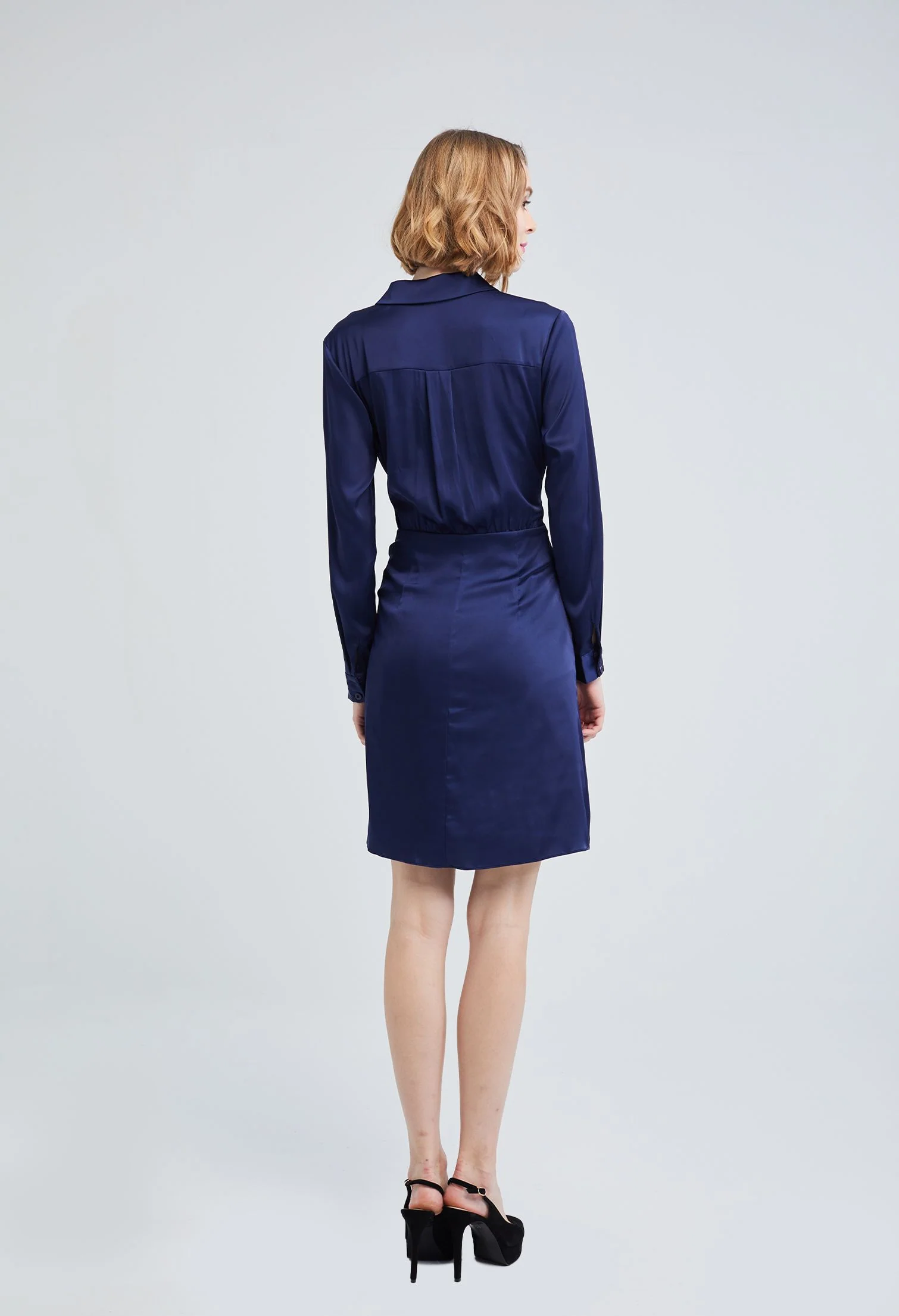 Satin finish Tie-front Shirt Dress