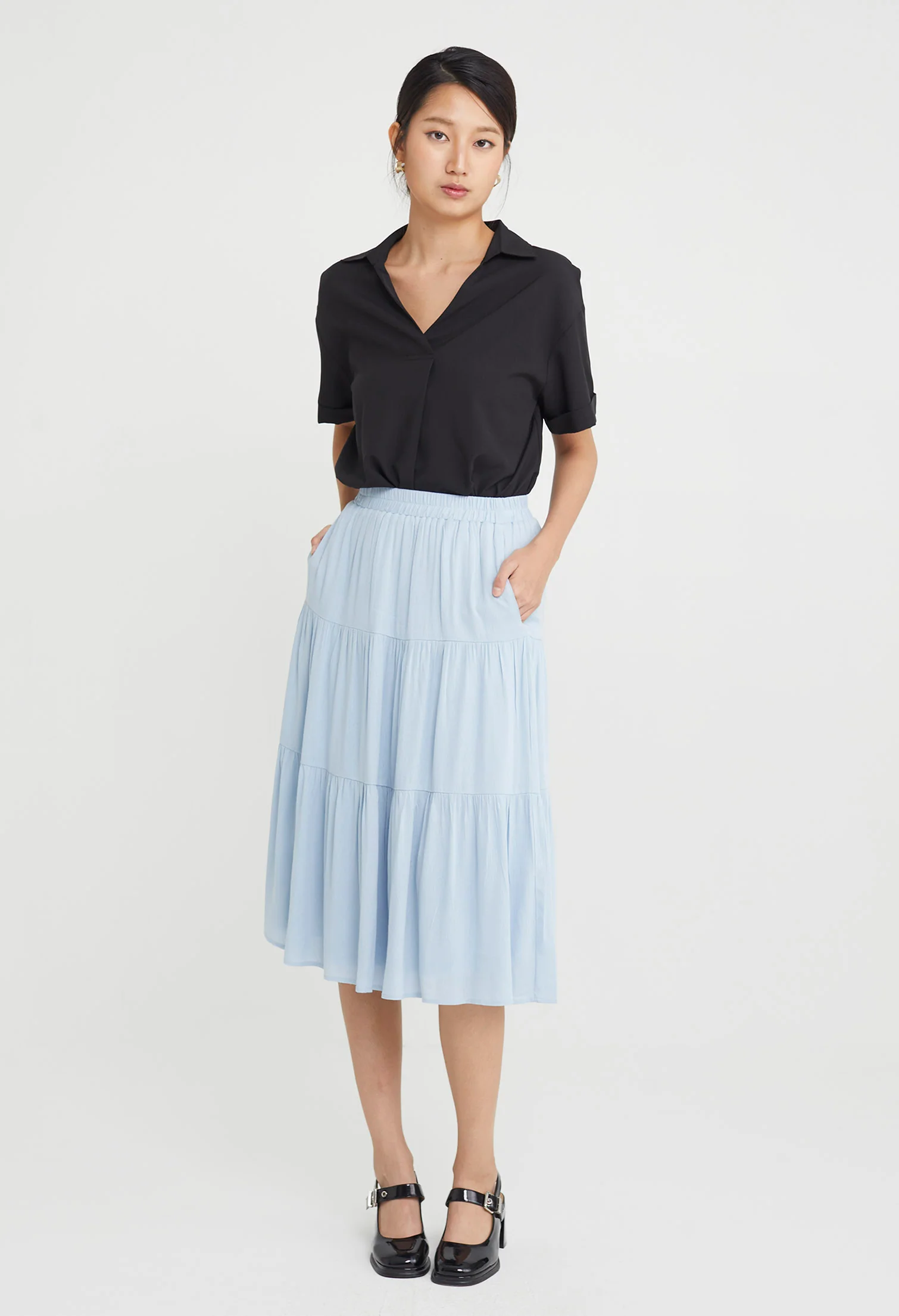 Triple Ruffled Midi Skirt