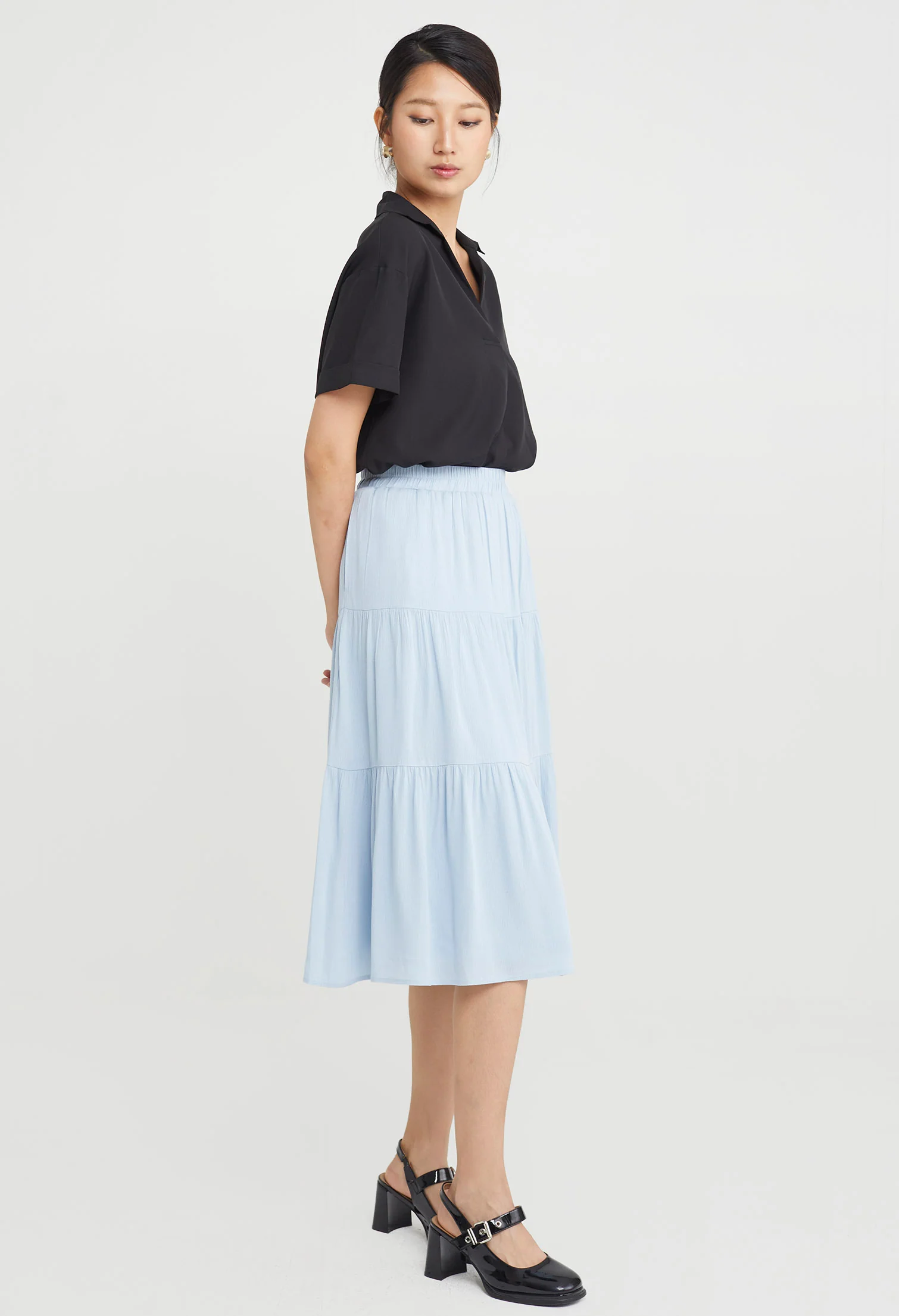Triple Ruffled Midi Skirt