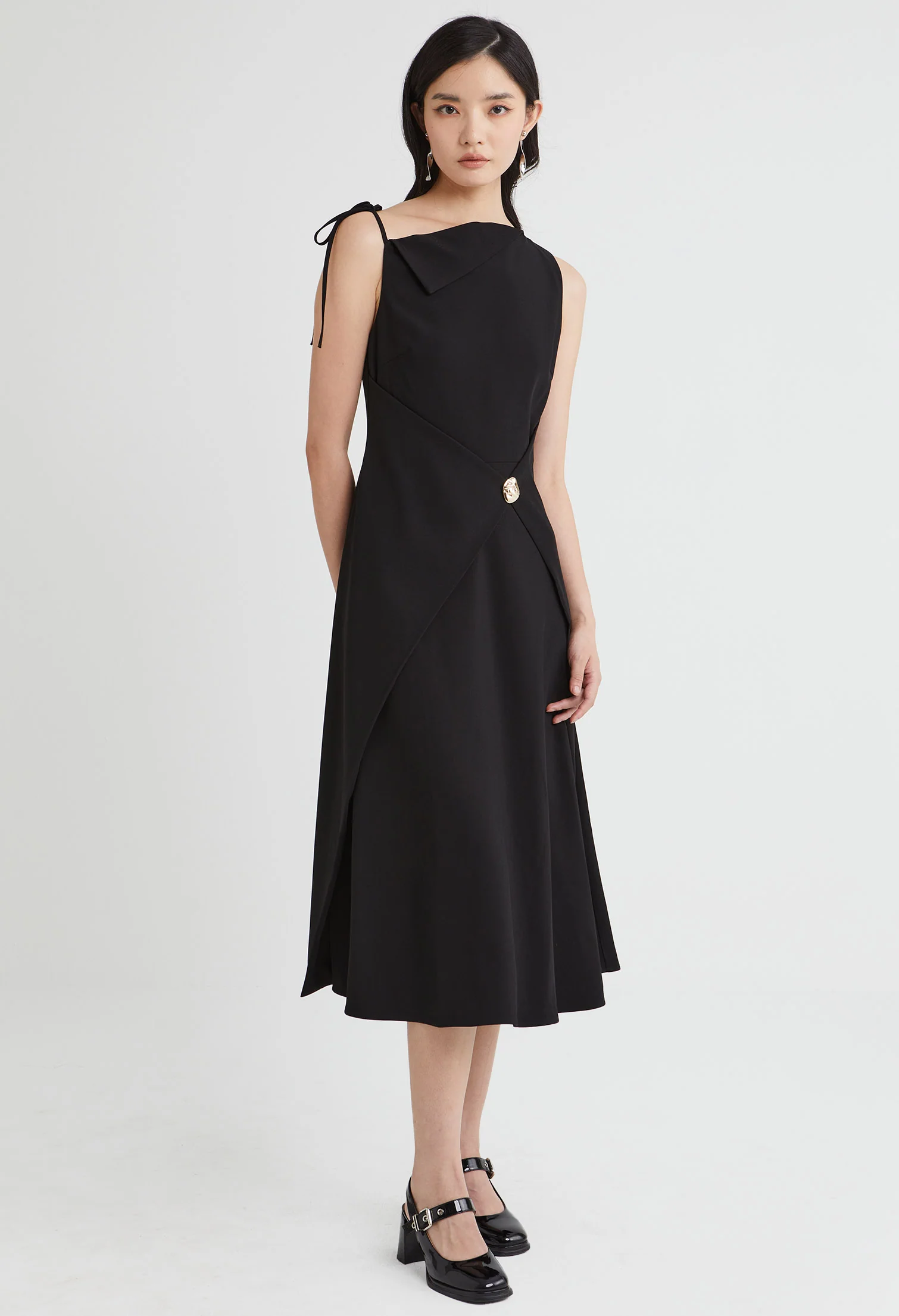 Asymmetric Drape Midi Dress