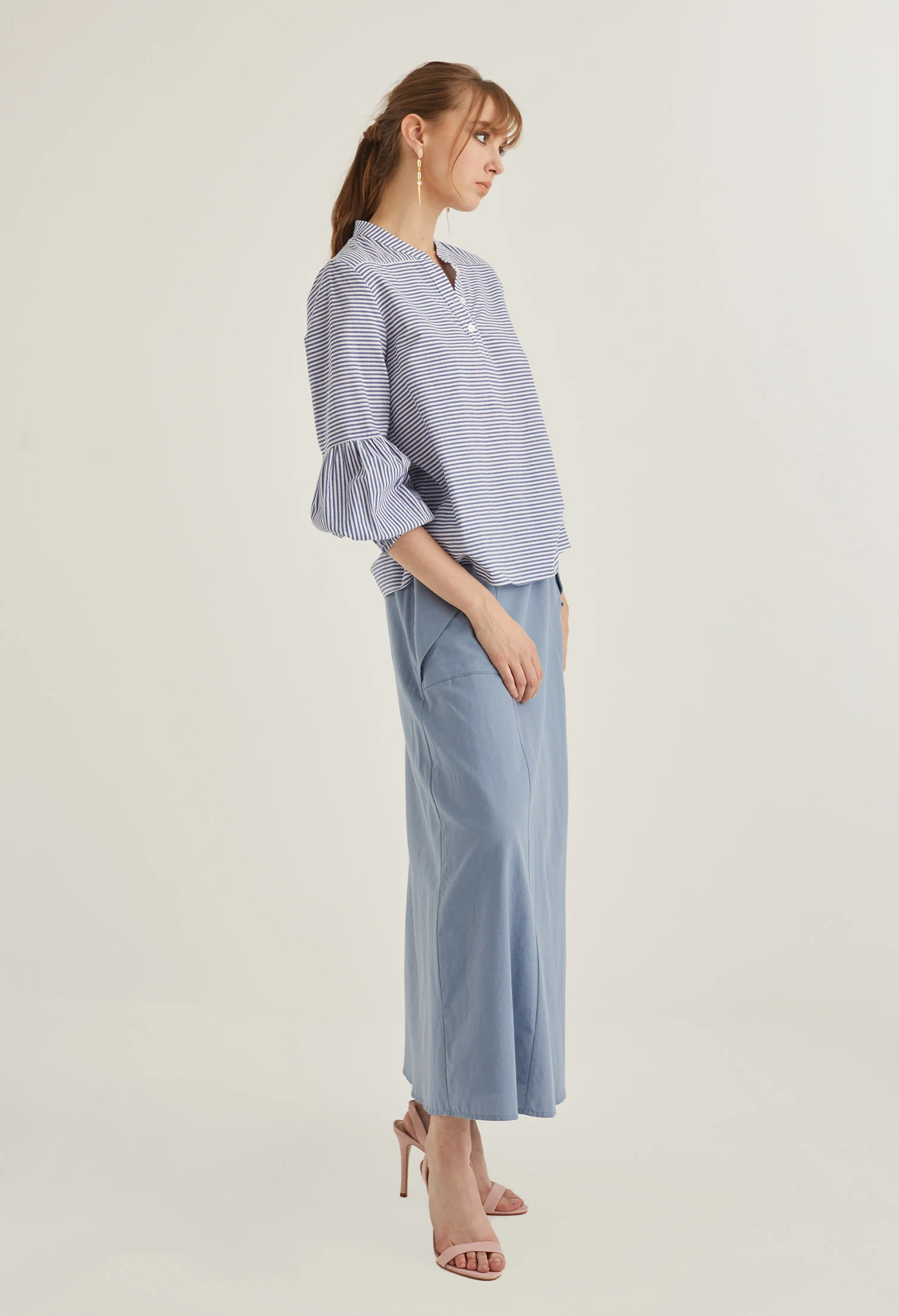 Balloon Sleeve Striped Blouse