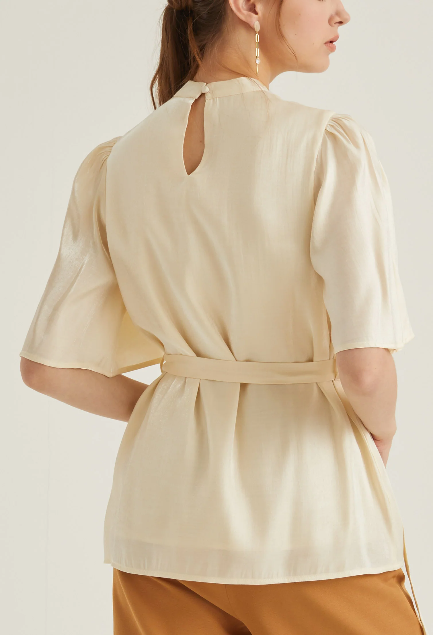 Mock Neck Belted Blouse
