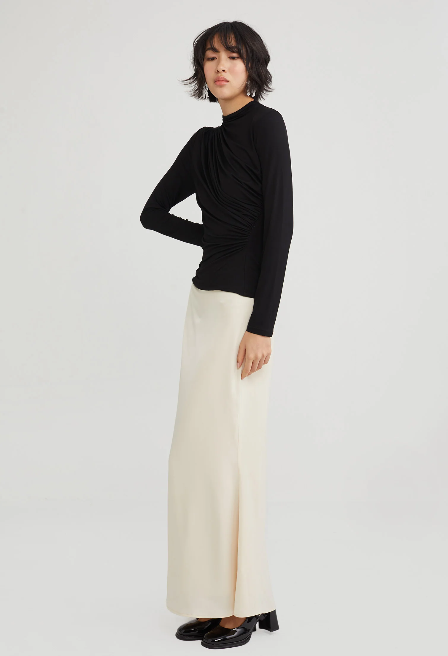 Gathered Detail Mock Neck Top