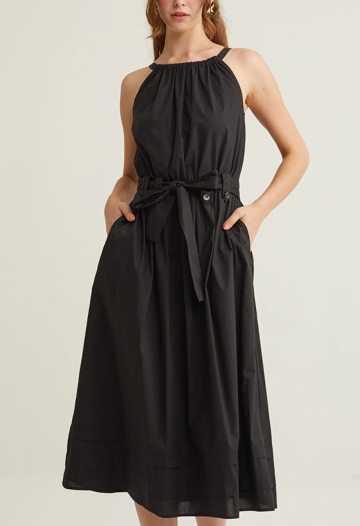 Halter Ruffled Accent Midi Dress