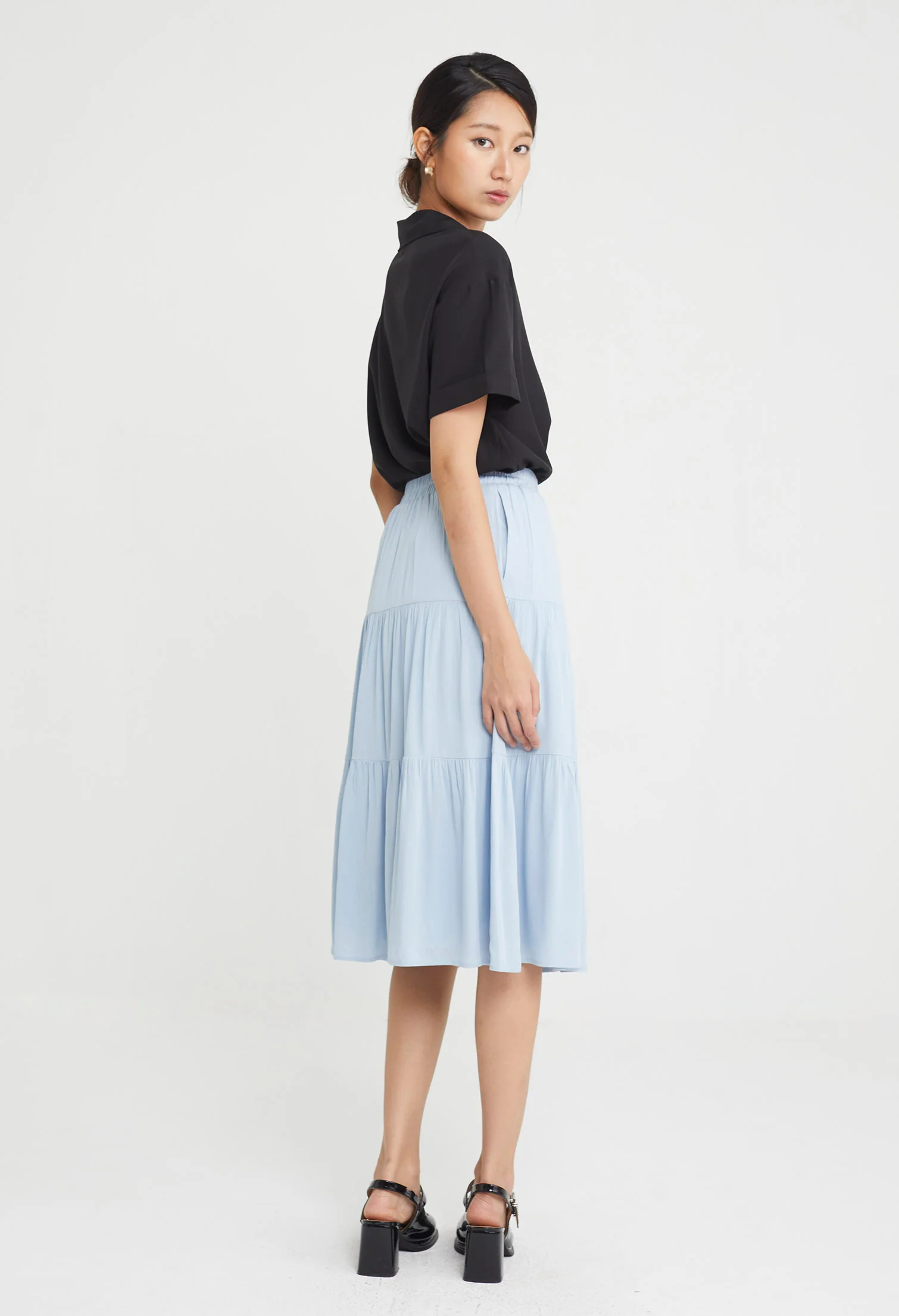 Triple Ruffled Midi Skirt