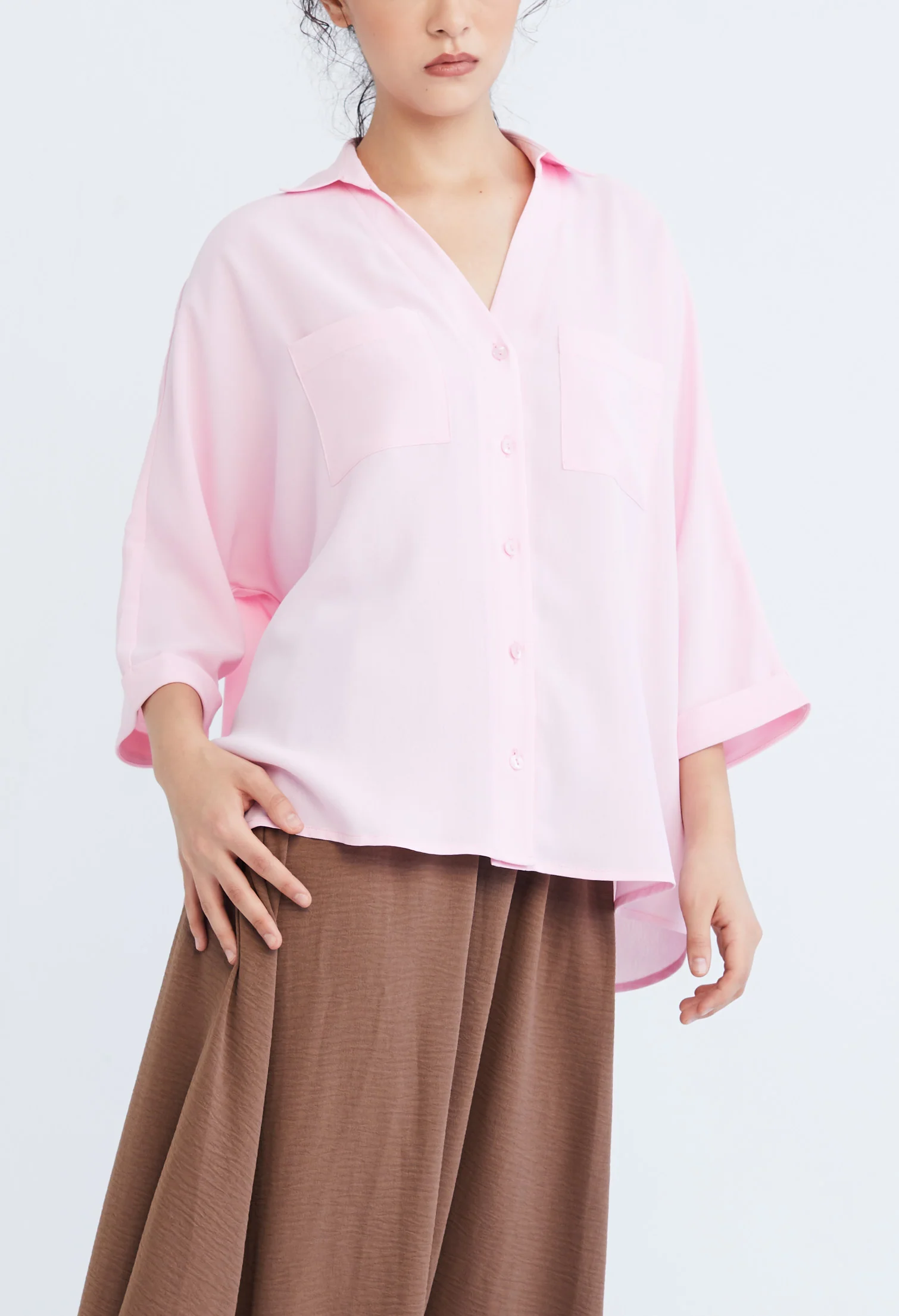 Casual Folded Cuff Sleeve Blouse