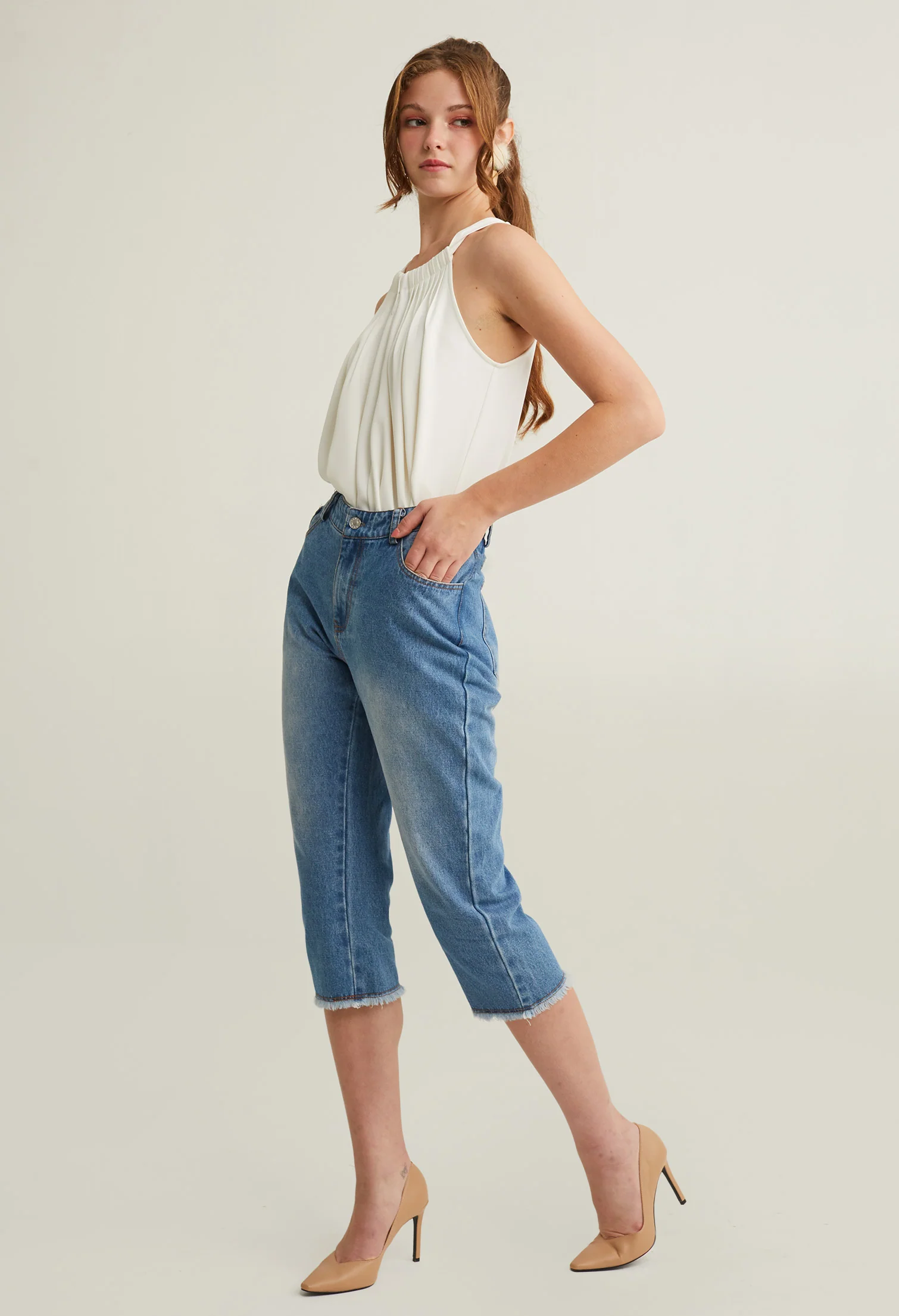 Casual Seamless Hem Denim Pants