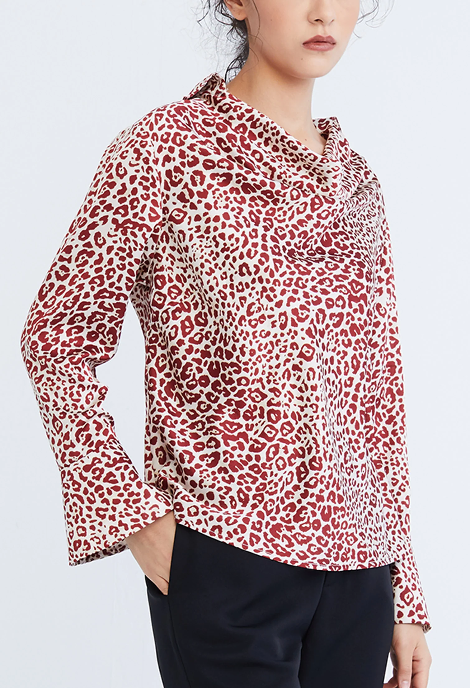 Leopard Spotted Cowl Drop Neckline Blouse