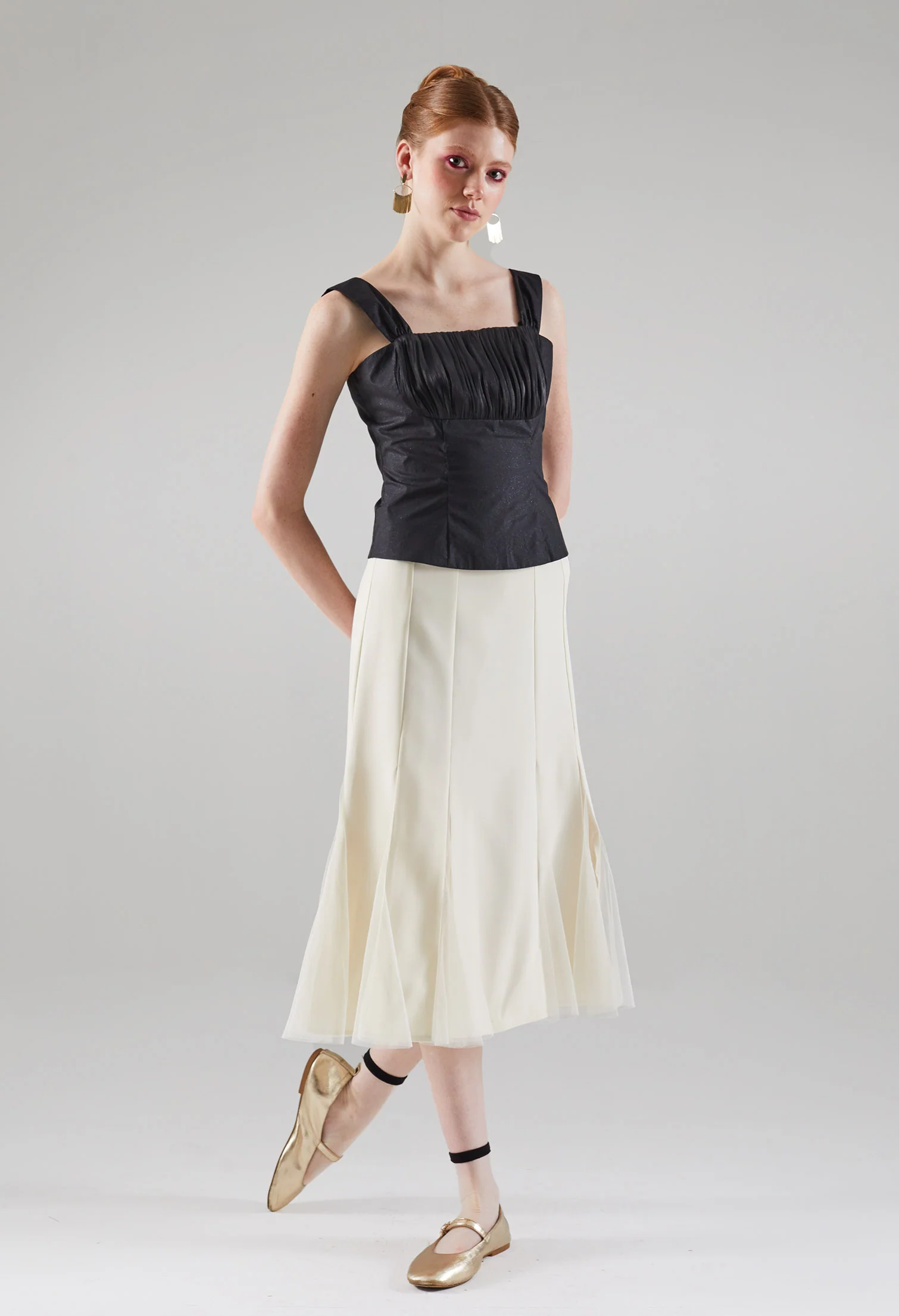 Glittery Pleated Sleeveless Top