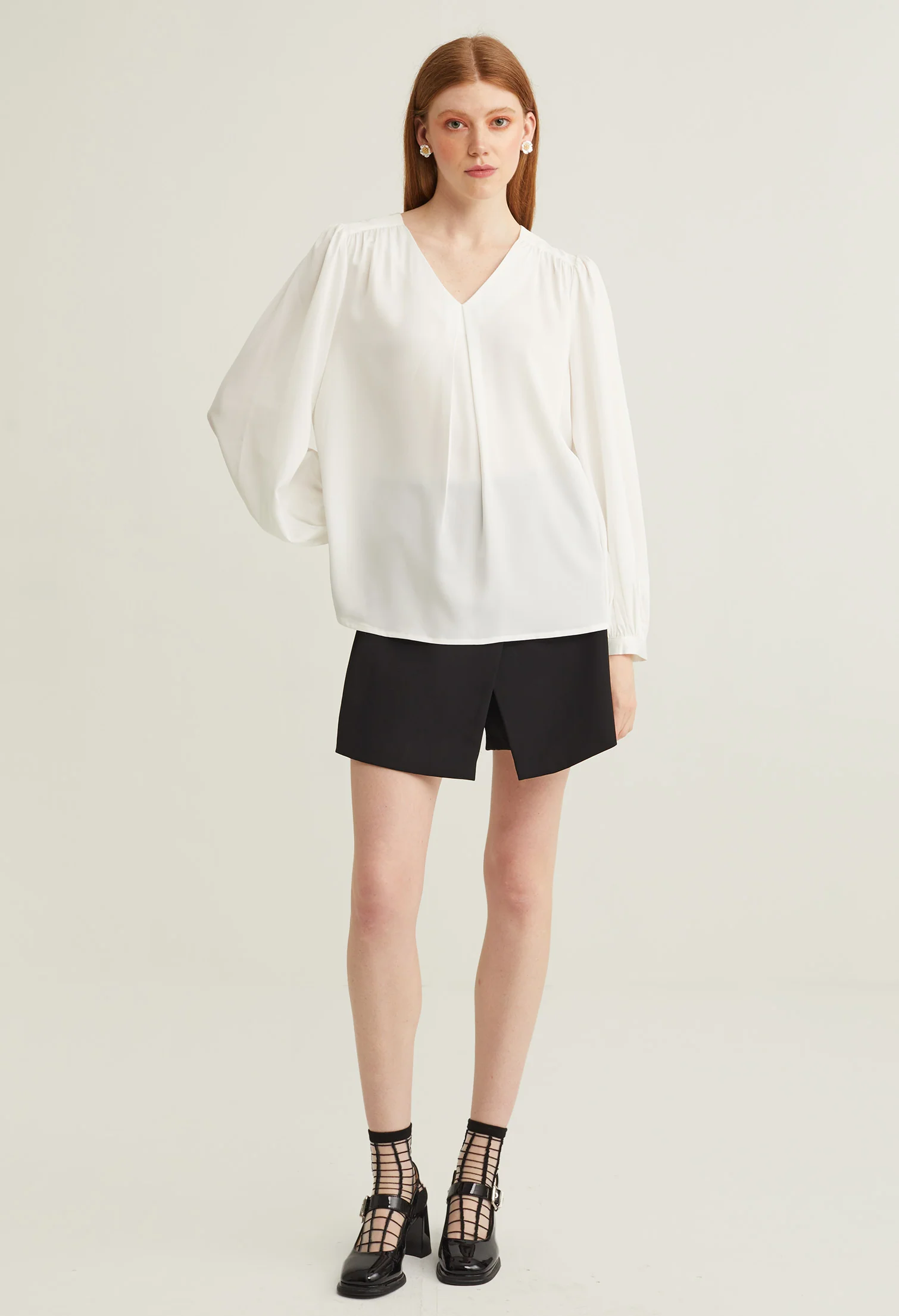 Satin V-Neck Long Sleeves Blouse