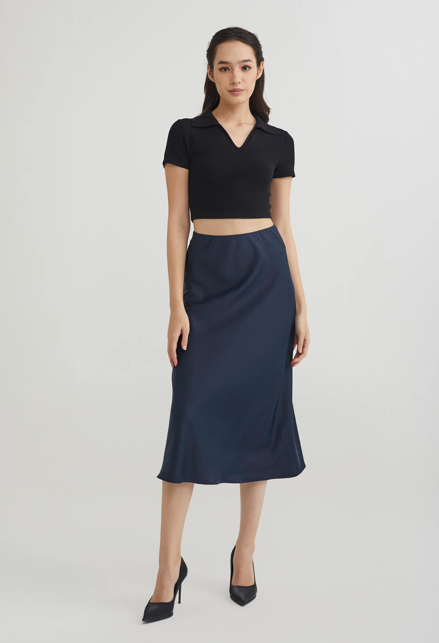 Midi Satin A-Line Skirt