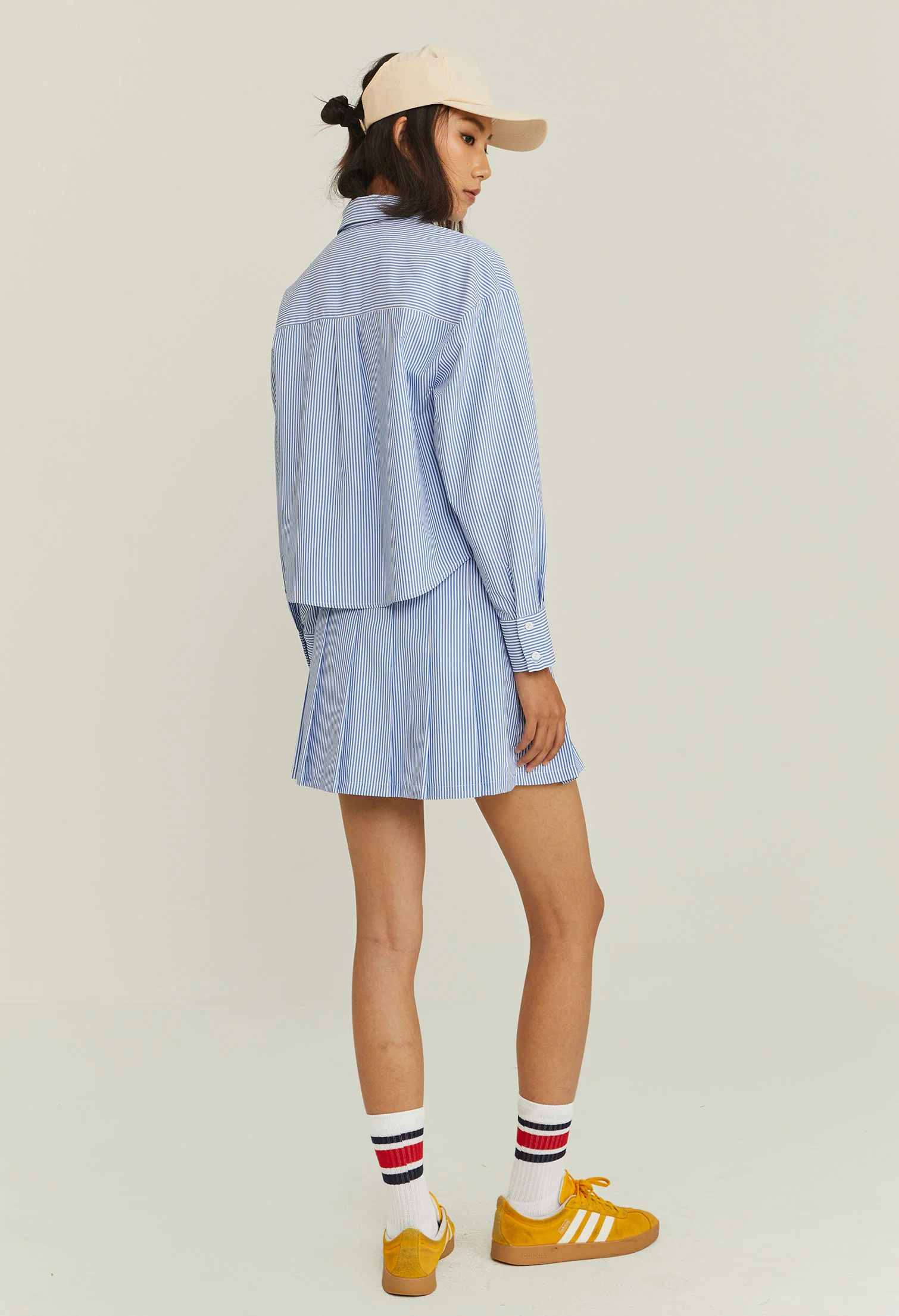 Pleated Pinstripe Panneled Skirt