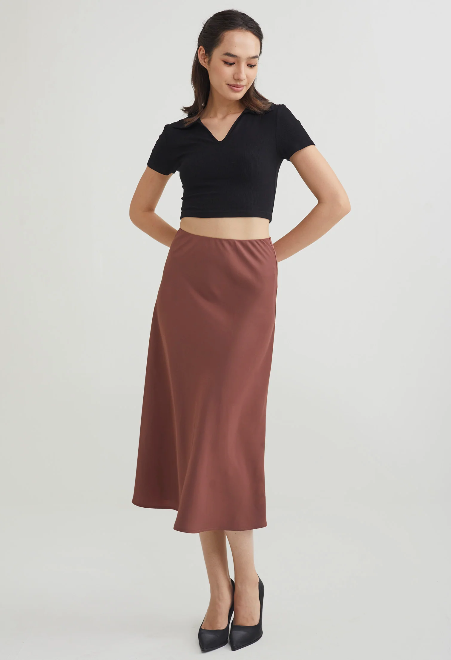 Midi Satin A-Line Skirt