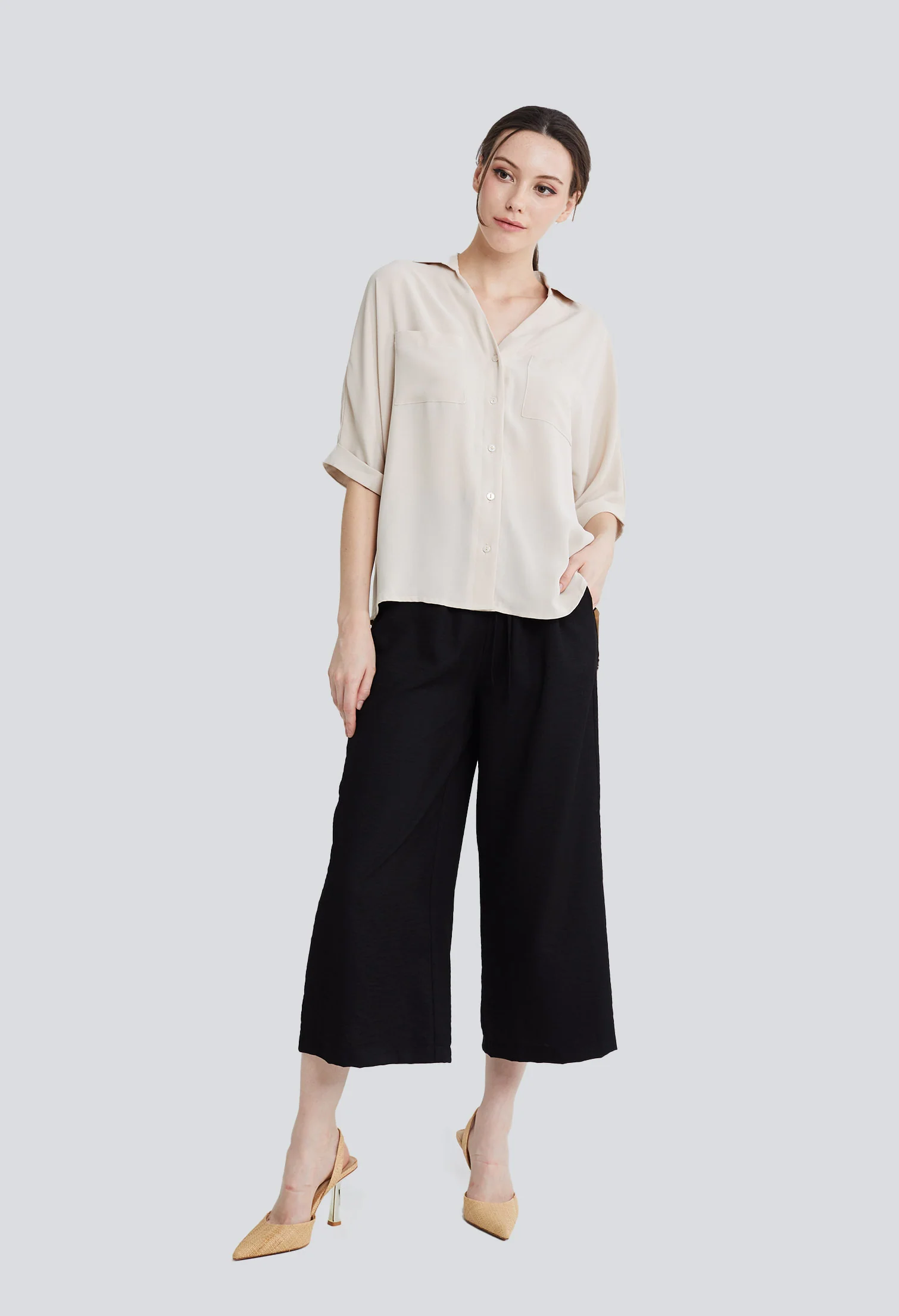 Casual Folded Cuff Sleeve Blouse