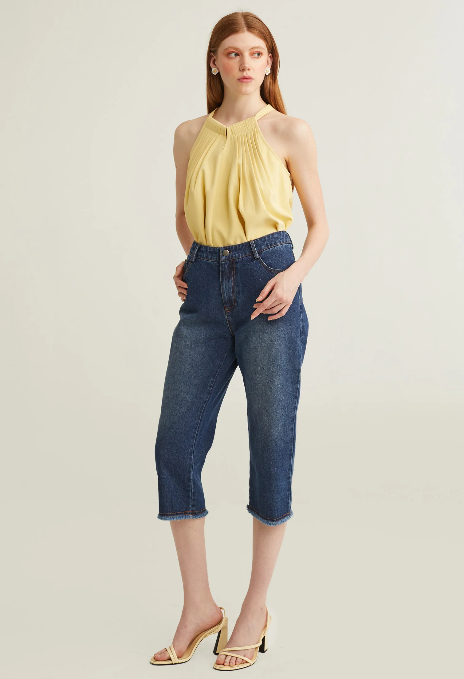 Casual Seamless Hem Denim Pants