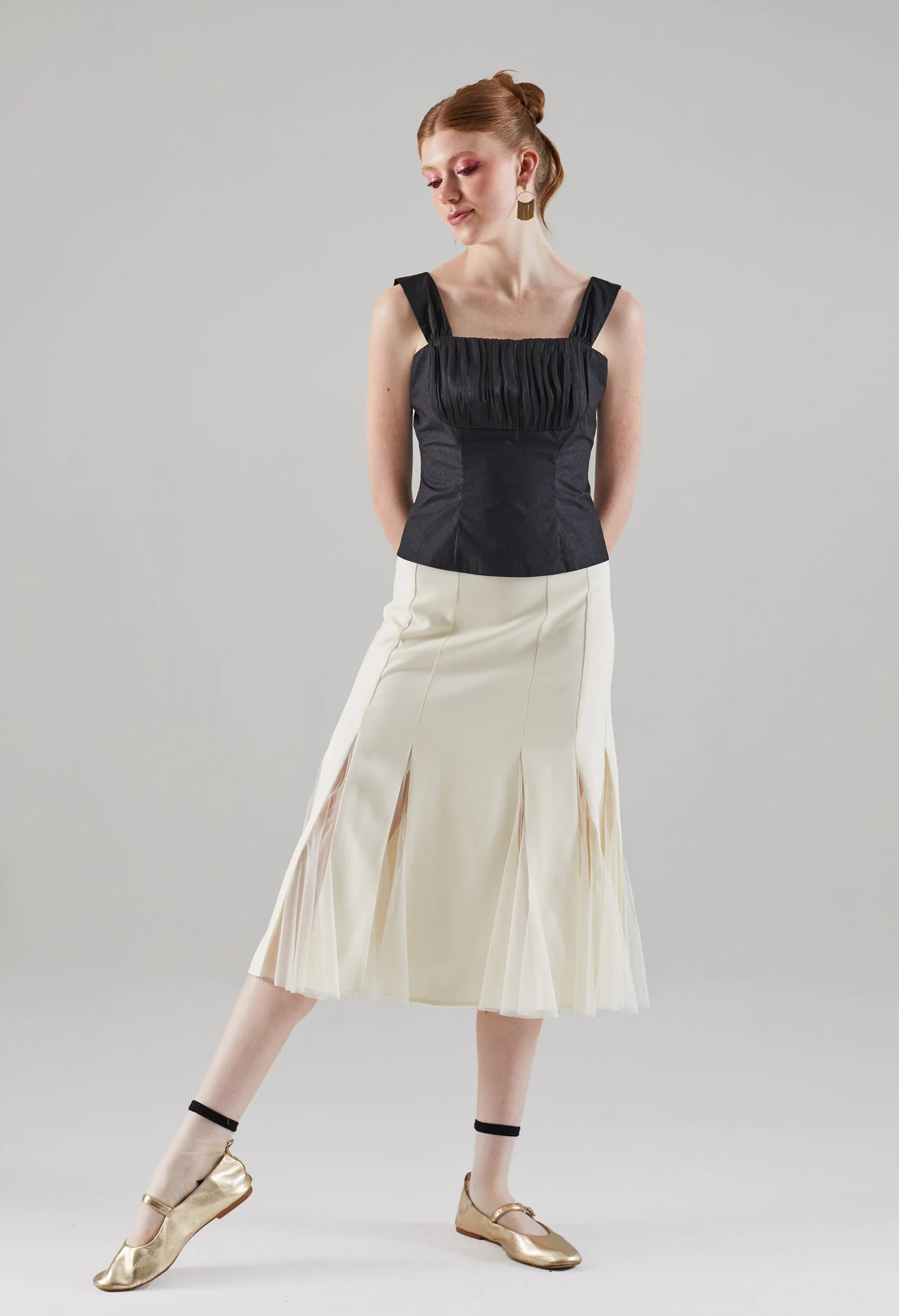 Glittery Pleated Sleeveless Top
