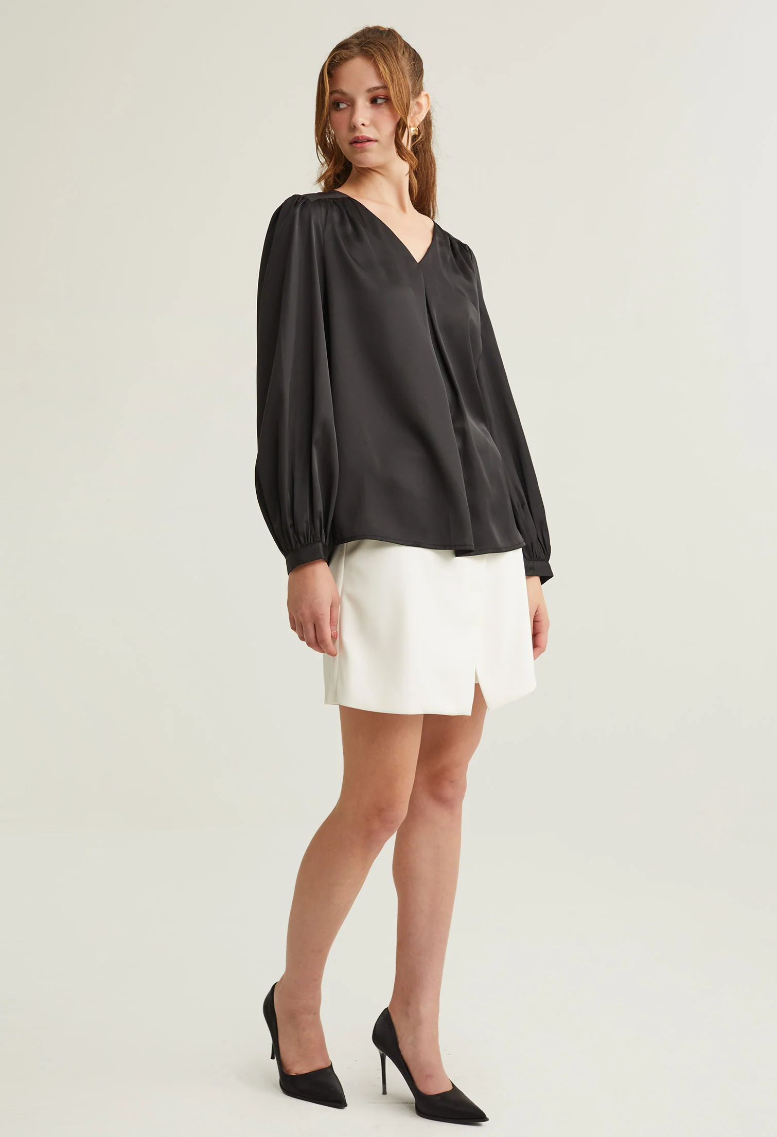 Satin V-Neck Long Sleeves Blouse