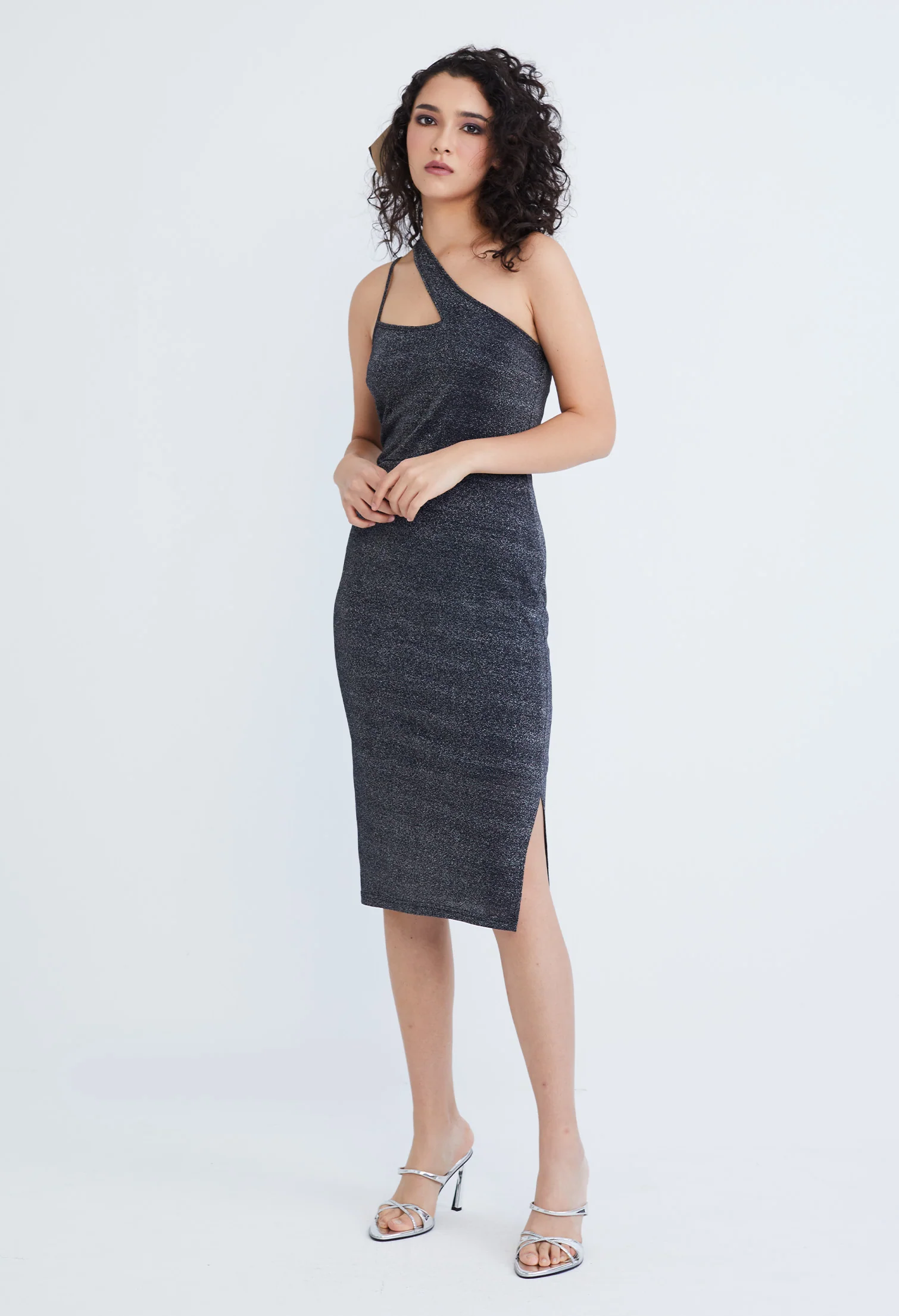 Starlight Glitter Toga Dual Strap Midi Bodycon Dress