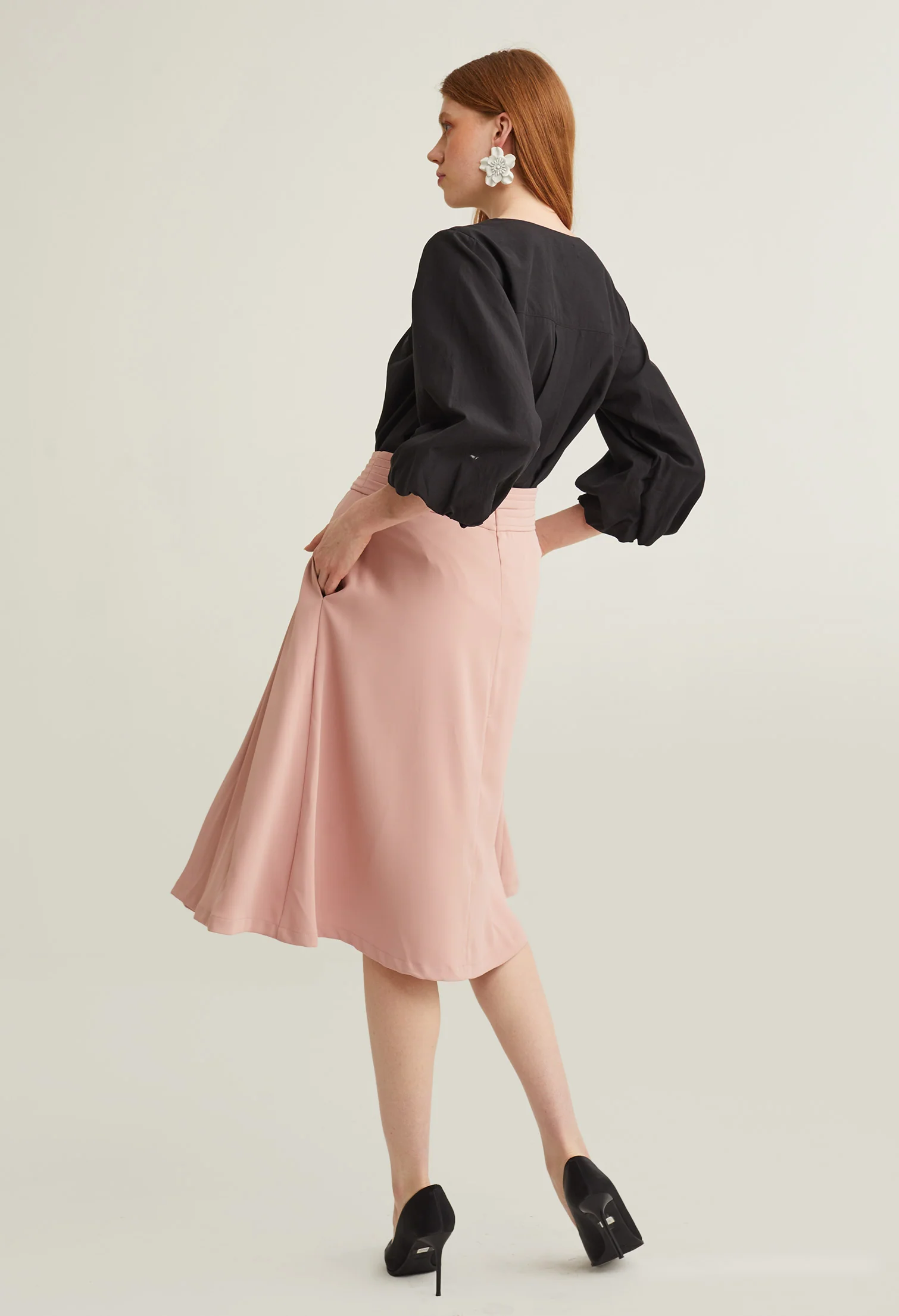 Classic Pleated A-Line Midi Skirt