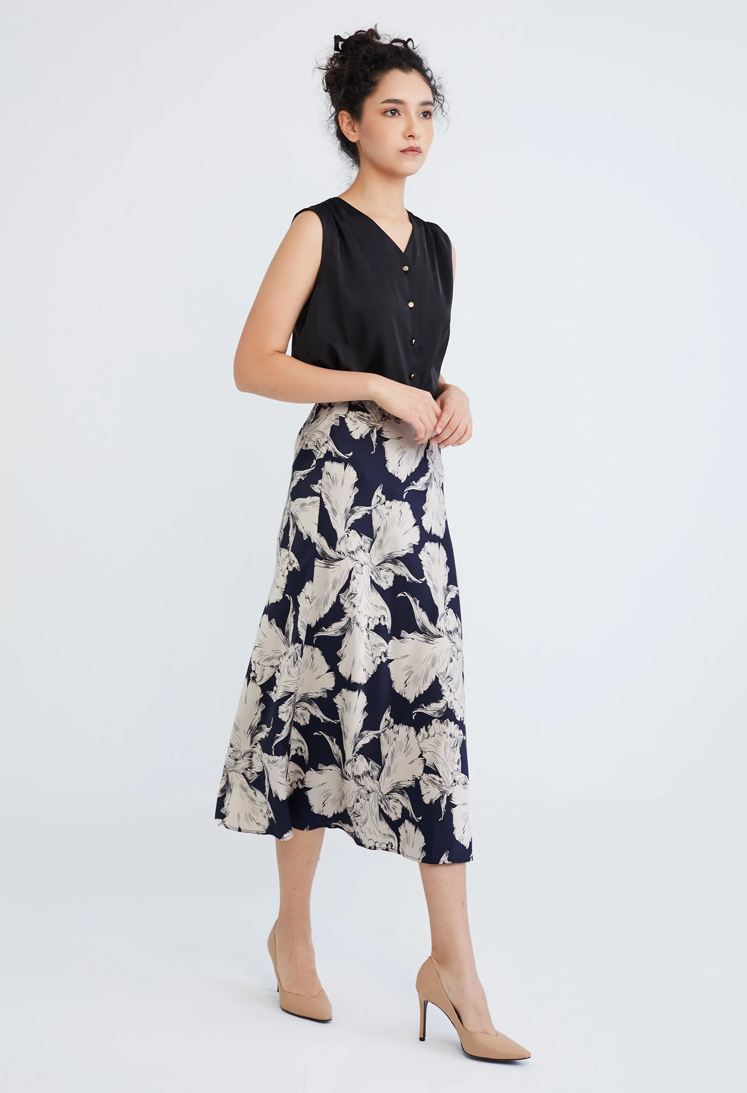 Midi Satin A-Line Skirt
