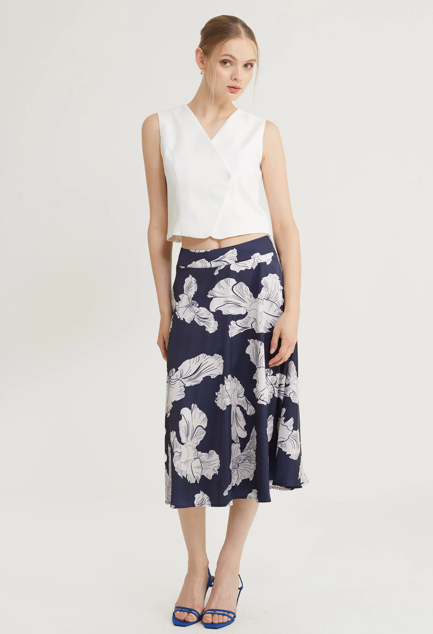Satin Petal Midi Skirt