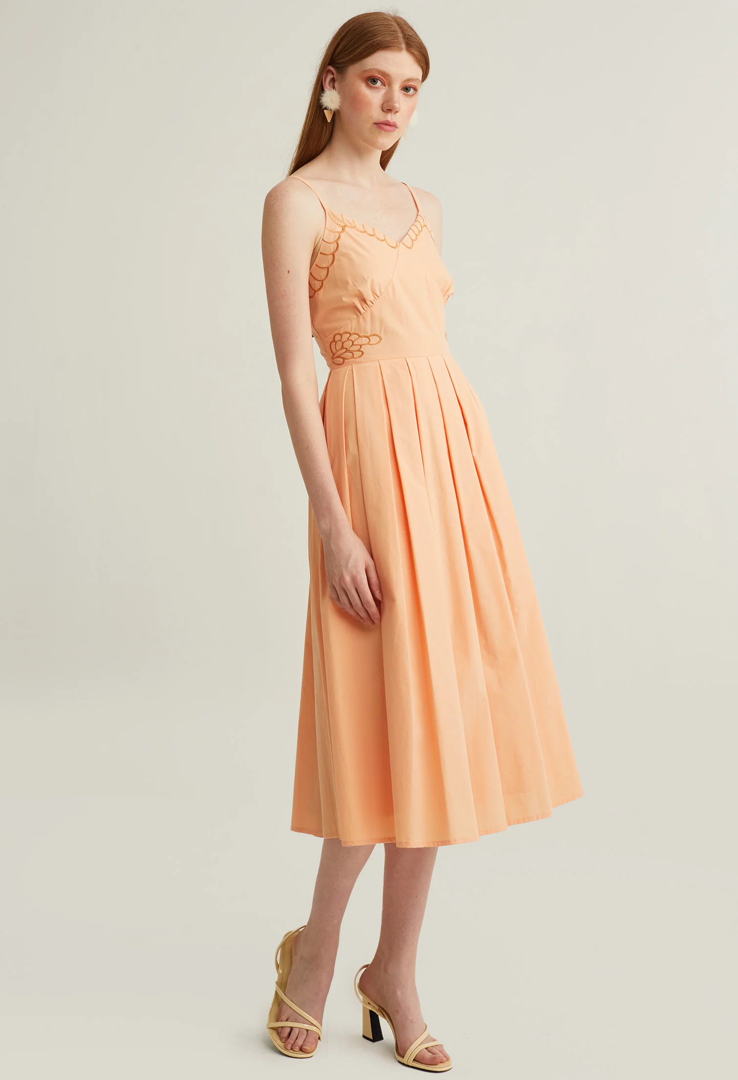 Thin Strap Pleated Midi Dress