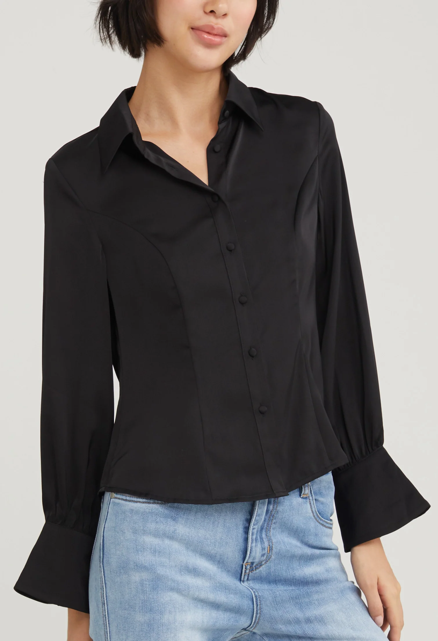 Satin Fitted Petal Sleeve Blouse