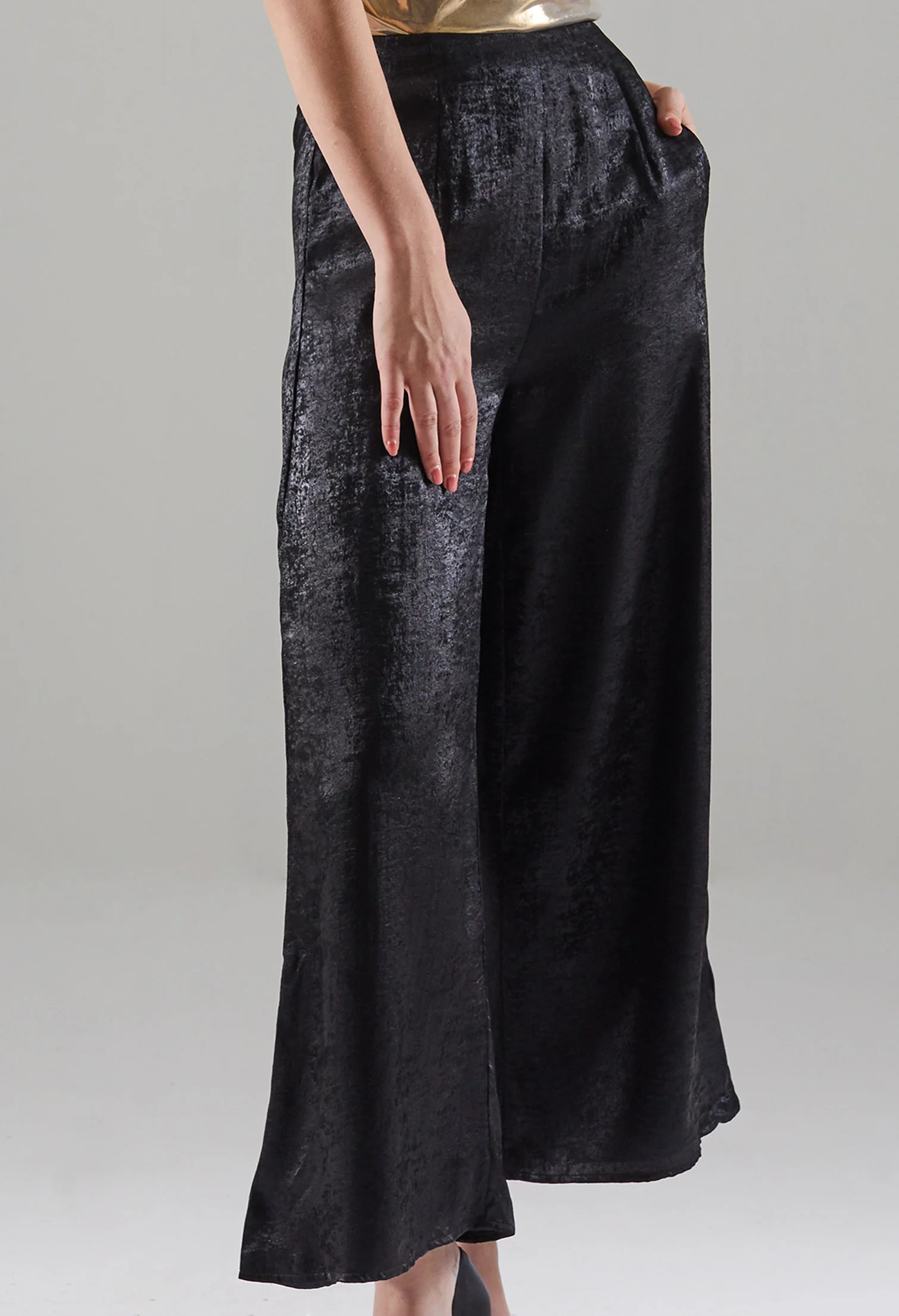 Velvet Glow Textured Wide Leg Trousers