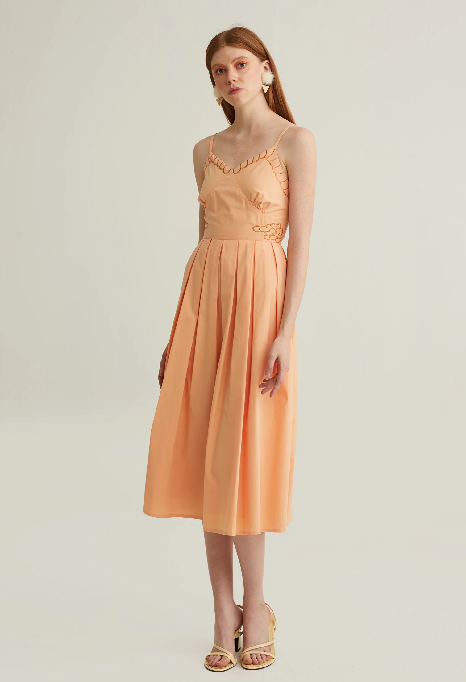 Thin Strap Pleated Midi Dress