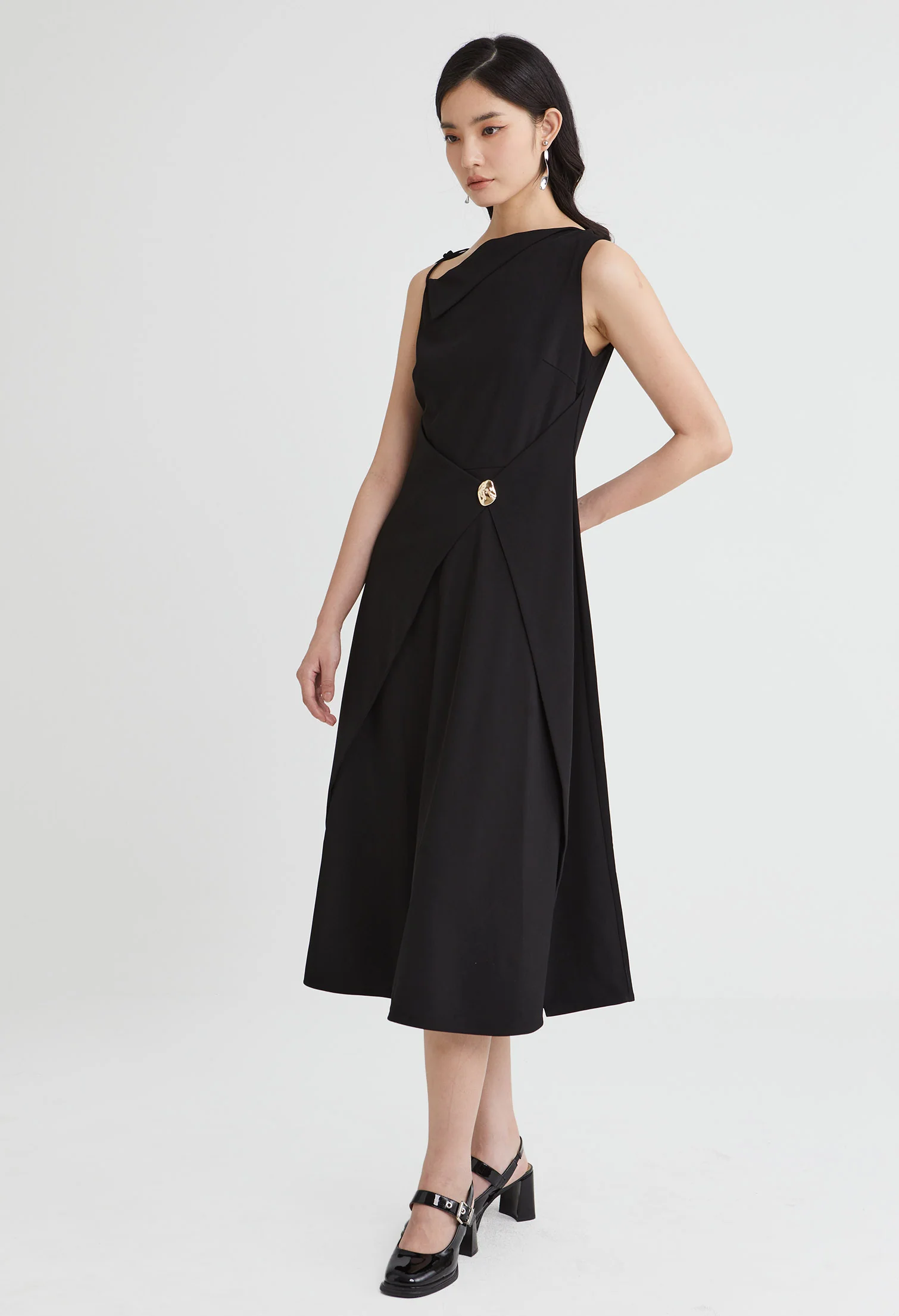 Asymmetric Drape Midi Dress