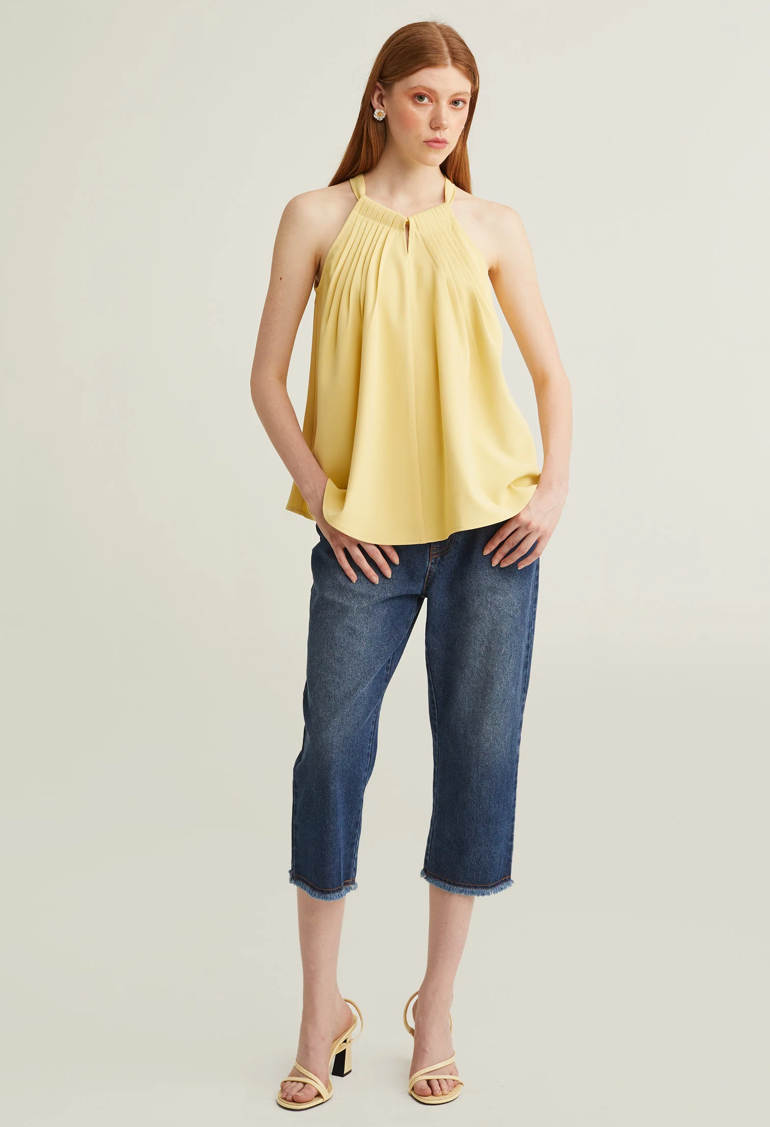 Pleated Halter Sleeveless Top