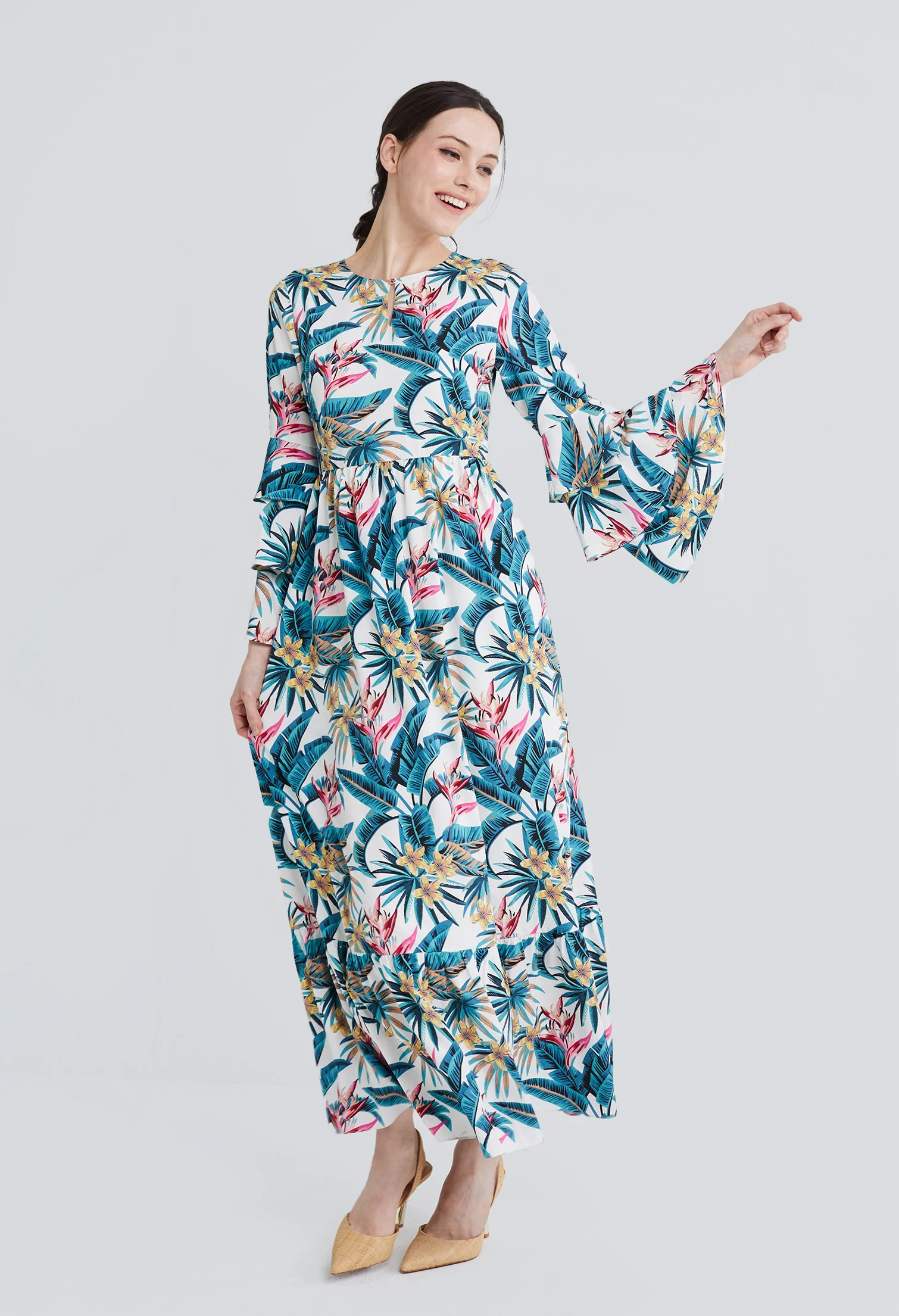 Tropical Vacay Ruffled Sleeve Dress